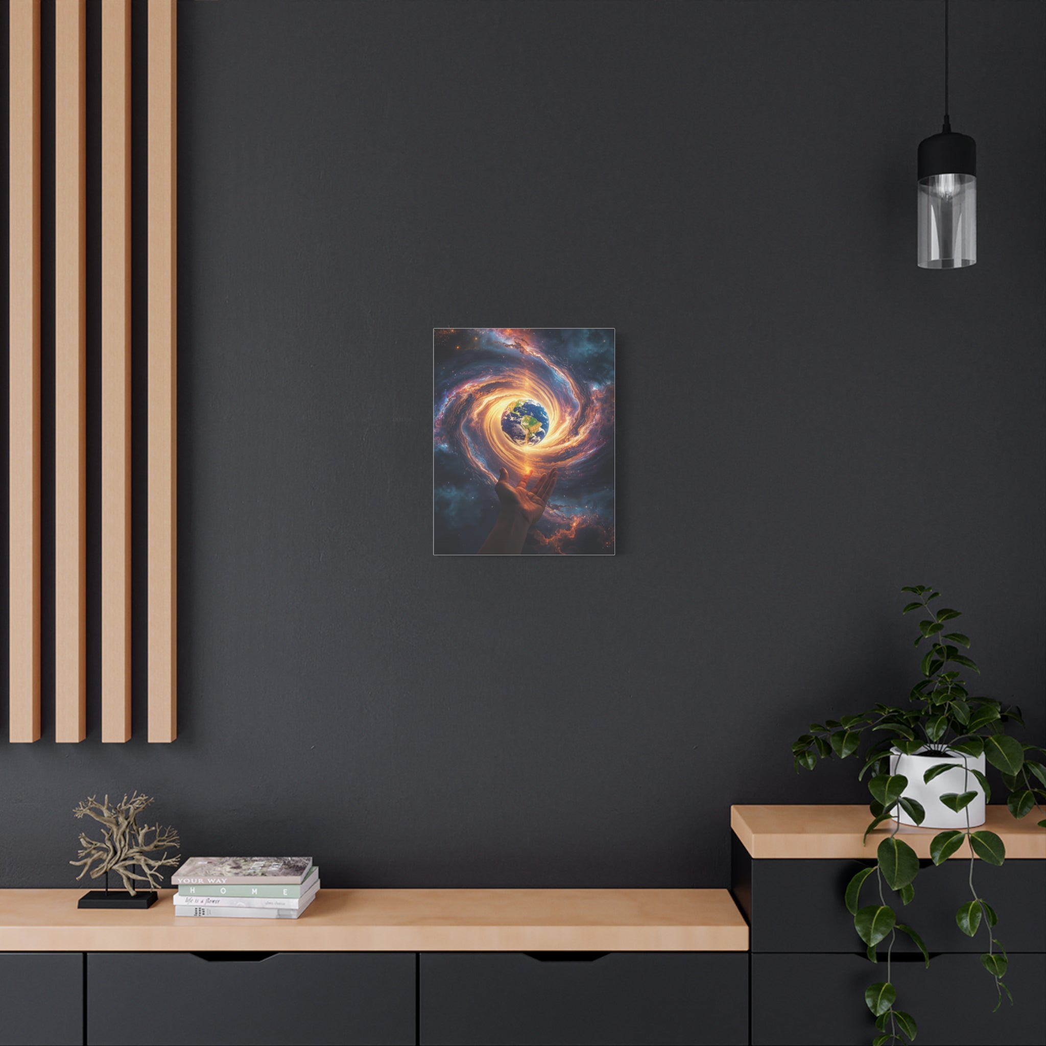 Cosmic Hands Earth Art Canvas — Surreal Galaxy Wall Decor