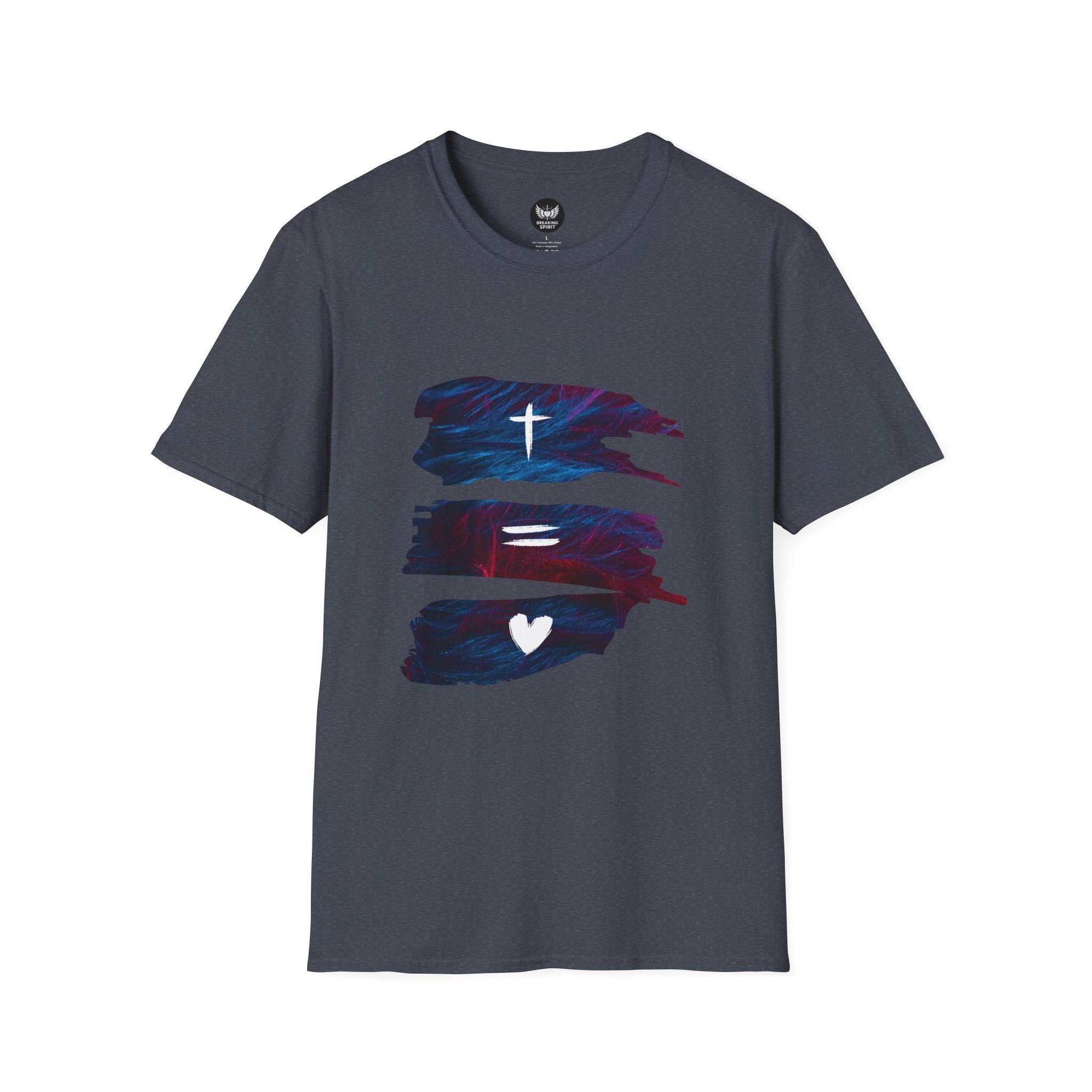 Cross, Equals, Heart shirt | Christian faith brushstroke design T-Shirt