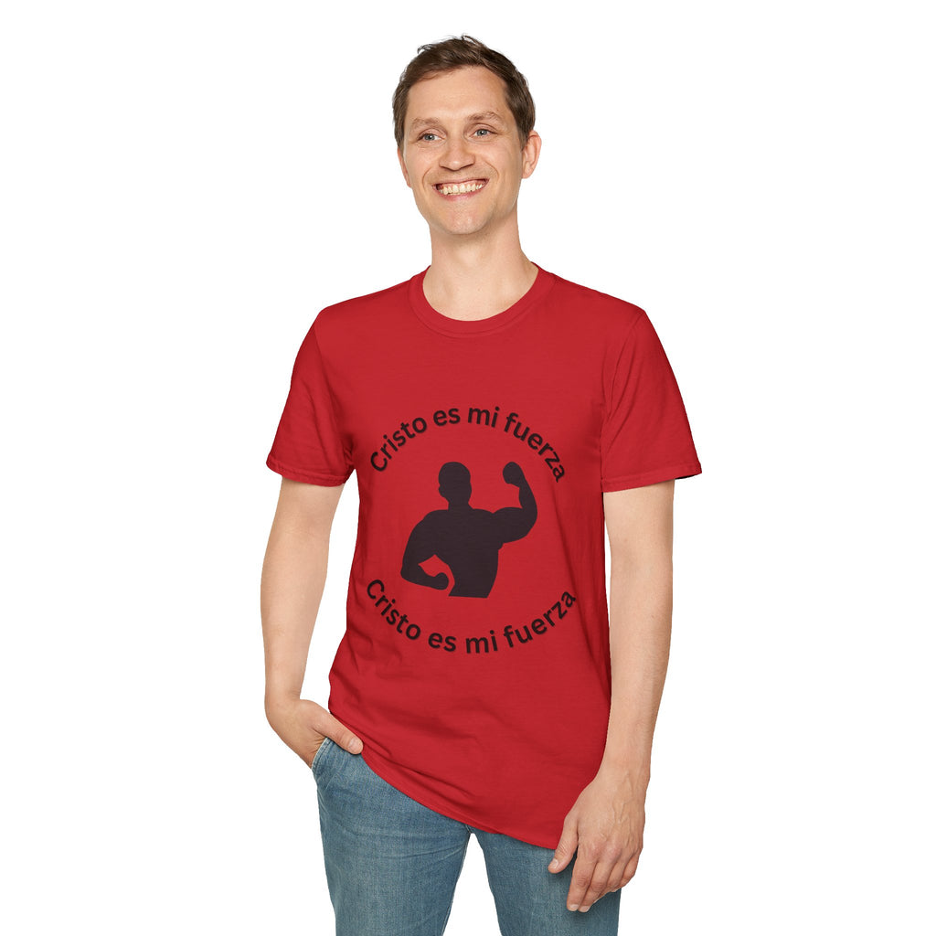 Camiseta Cristo Es Mi Fuerza — Camiseta cristiana en español con silueta de hombre fuerte