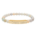 Engraved 'Cristo salva' Natural Stone Stretch Bracelet — Spiritual Beaded Bracelet