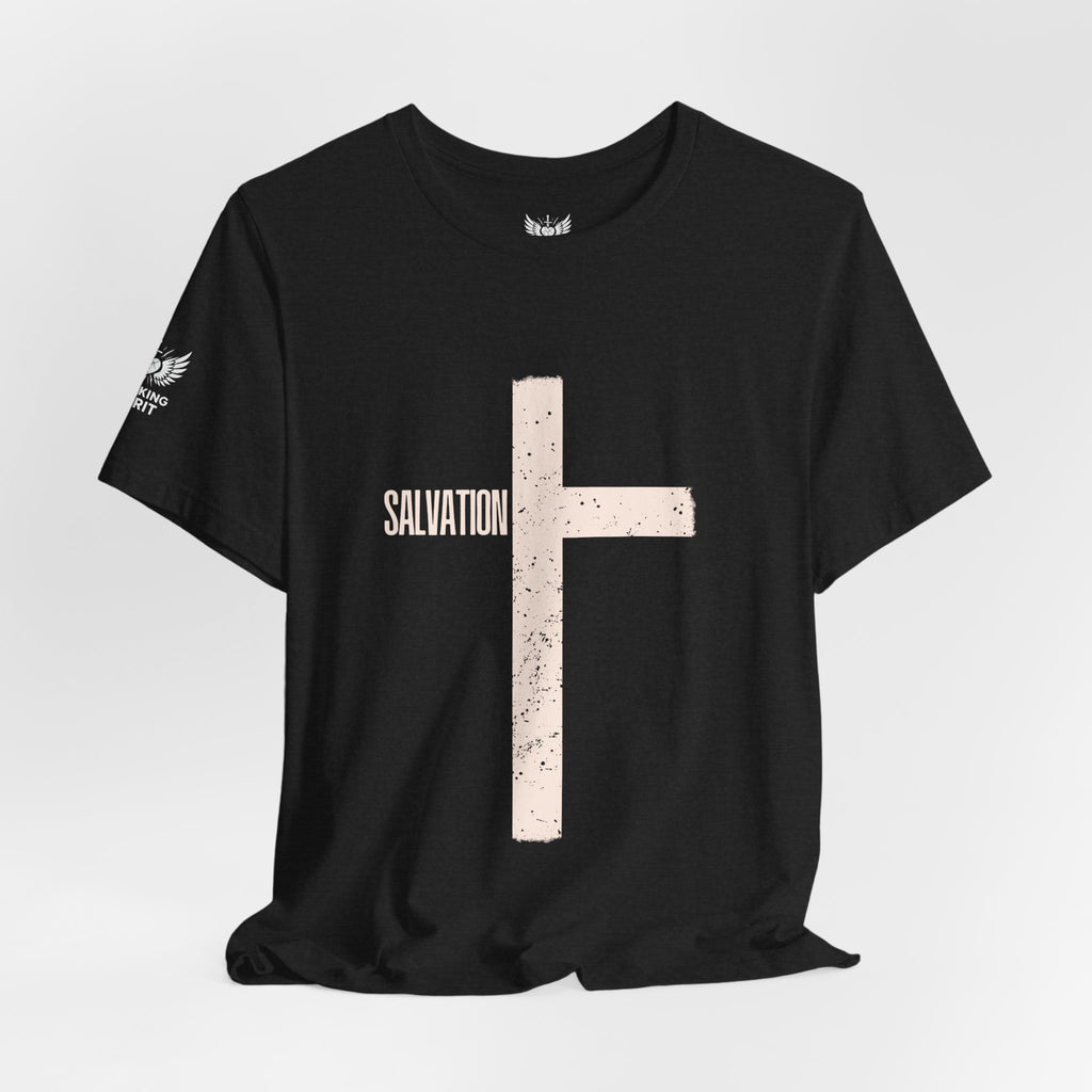 Copia de la camiseta con cruz de la salvación | Camiseta con fe cristiana, cruz vertical desgastada