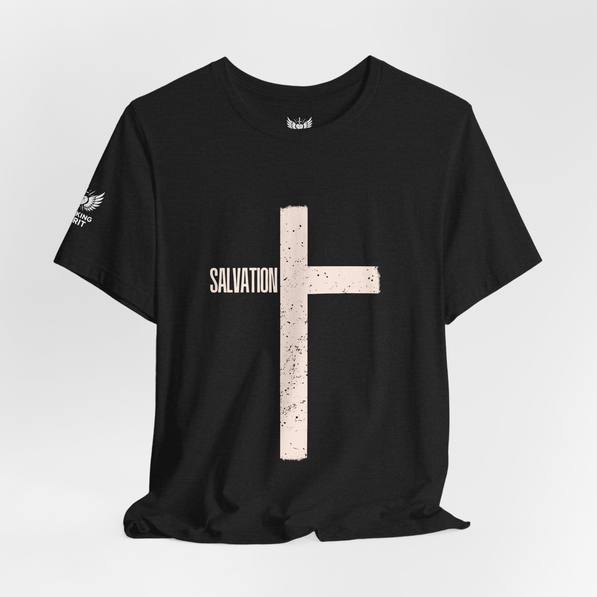Copia de la camiseta con cruz de la salvación | Camiseta con fe cristiana, cruz vertical desgastada