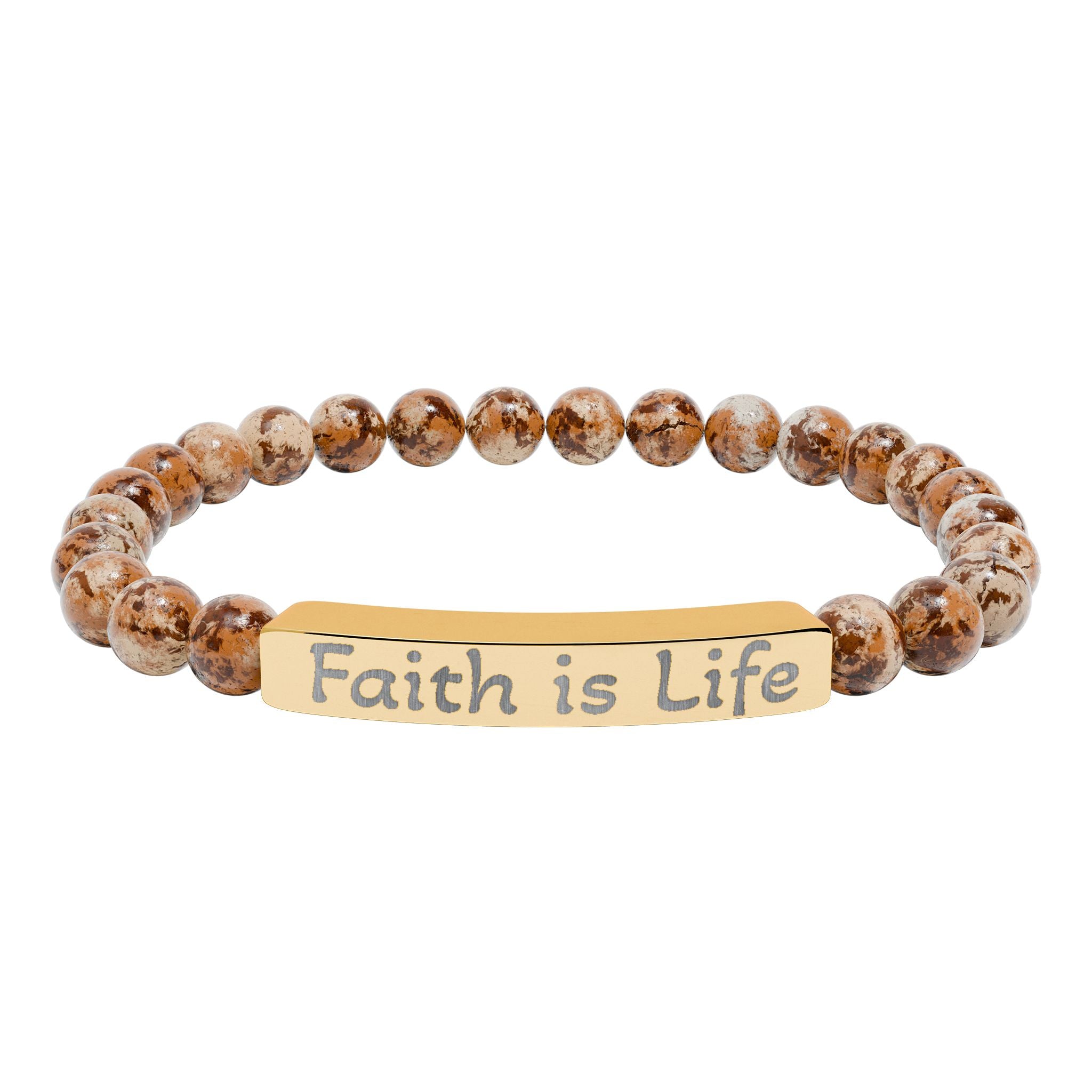 Faith is Life natural stone stretch bracelet | engraved bar bracelet