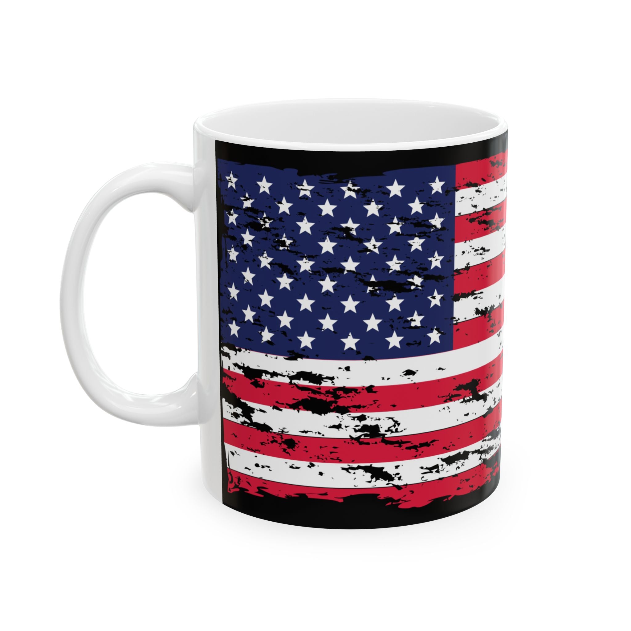 Distressed American Flag Ceramic Mug — Patriotic Coffee Cup (11oz & 15oz)