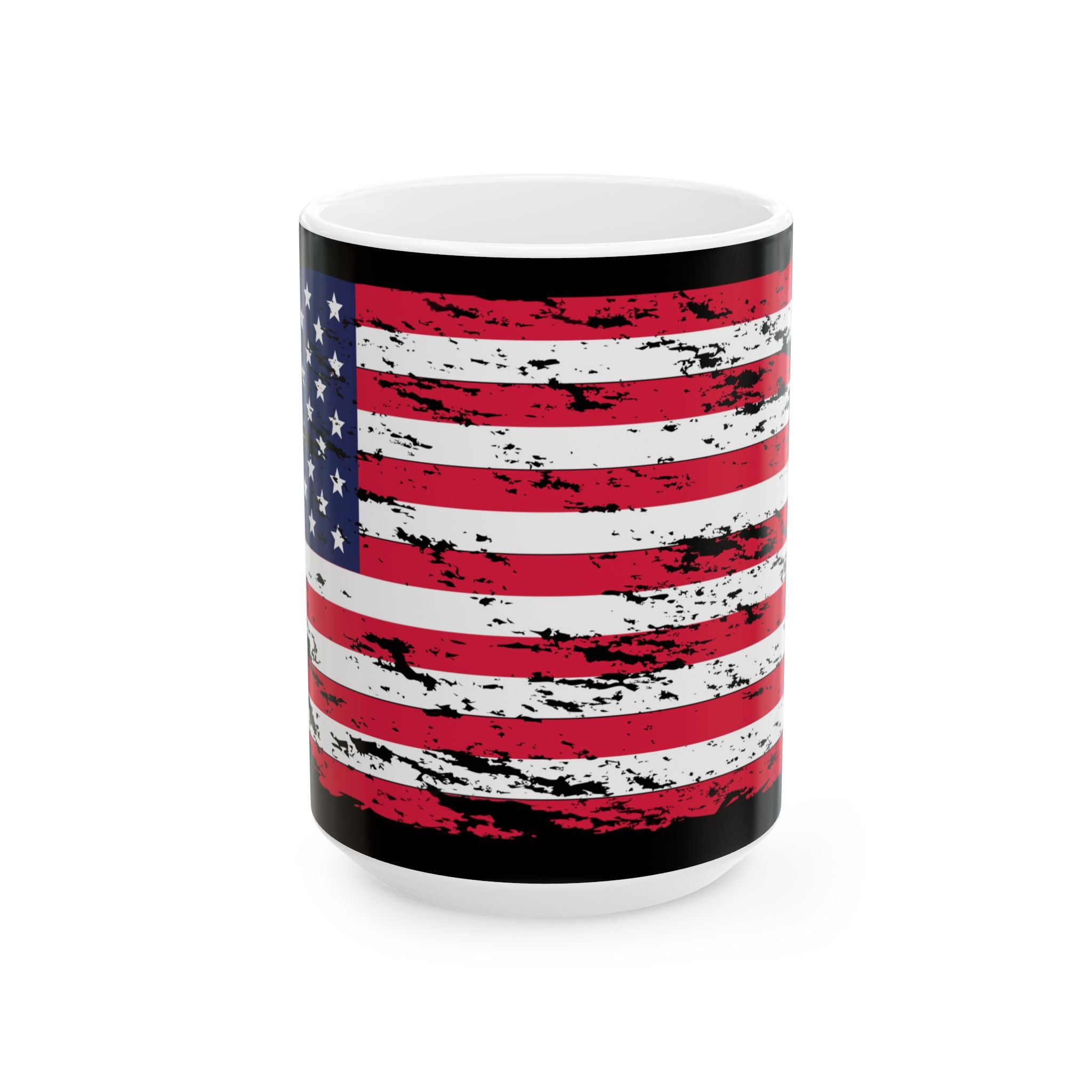 Distressed American Flag Ceramic Mug — Patriotic Coffee Cup (11oz & 15oz)