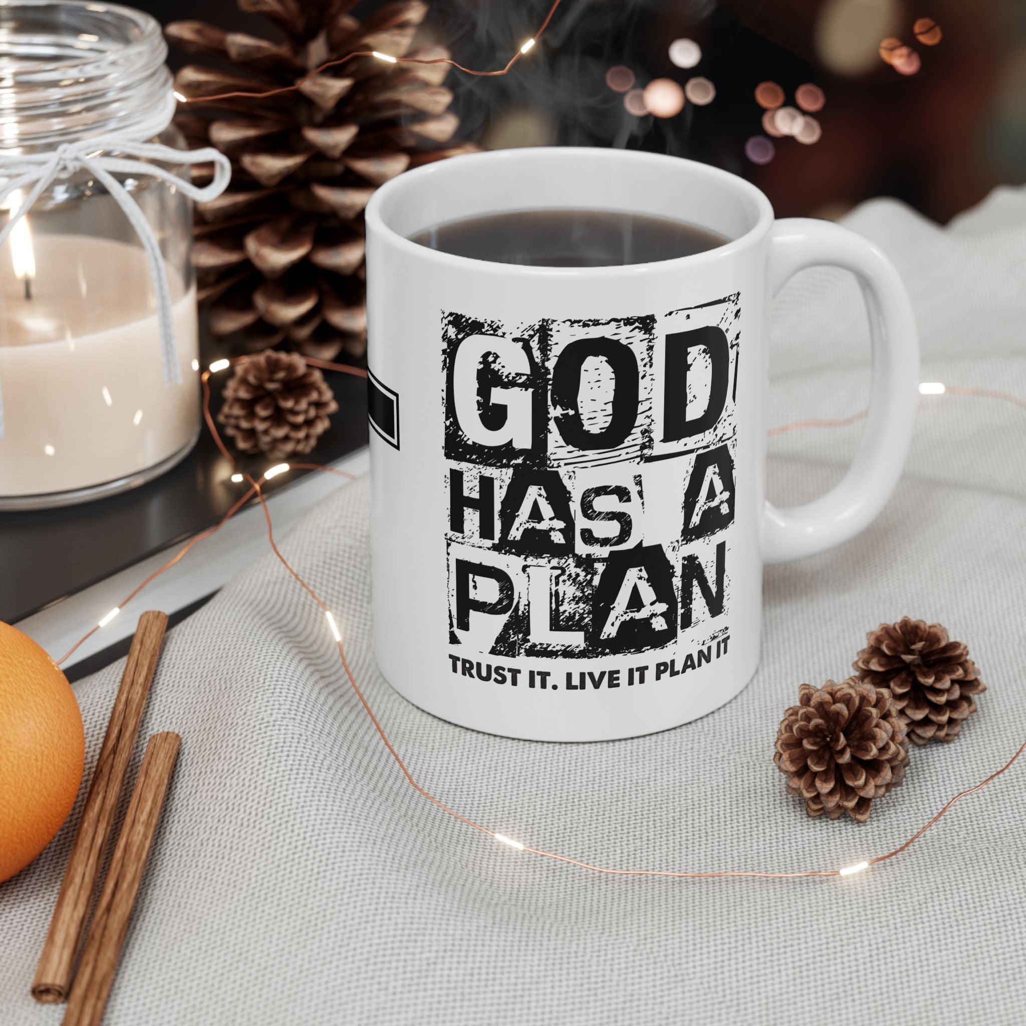 Faith Cross Ceramic Mug — "God Has a Plan" Inspirational Coffee Cup (11oz/15oz)