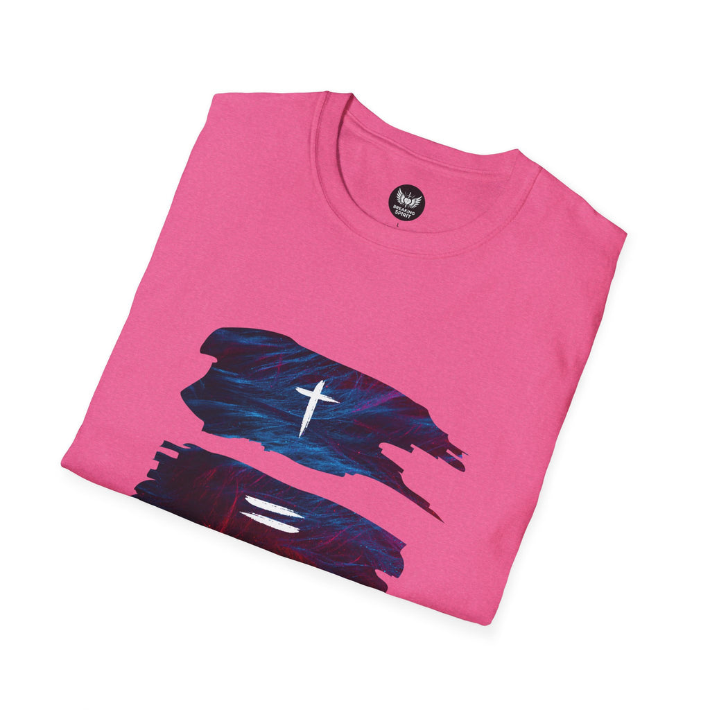 Cross, Equals, Heart shirt | Christian faith brushstroke design T-Shirt