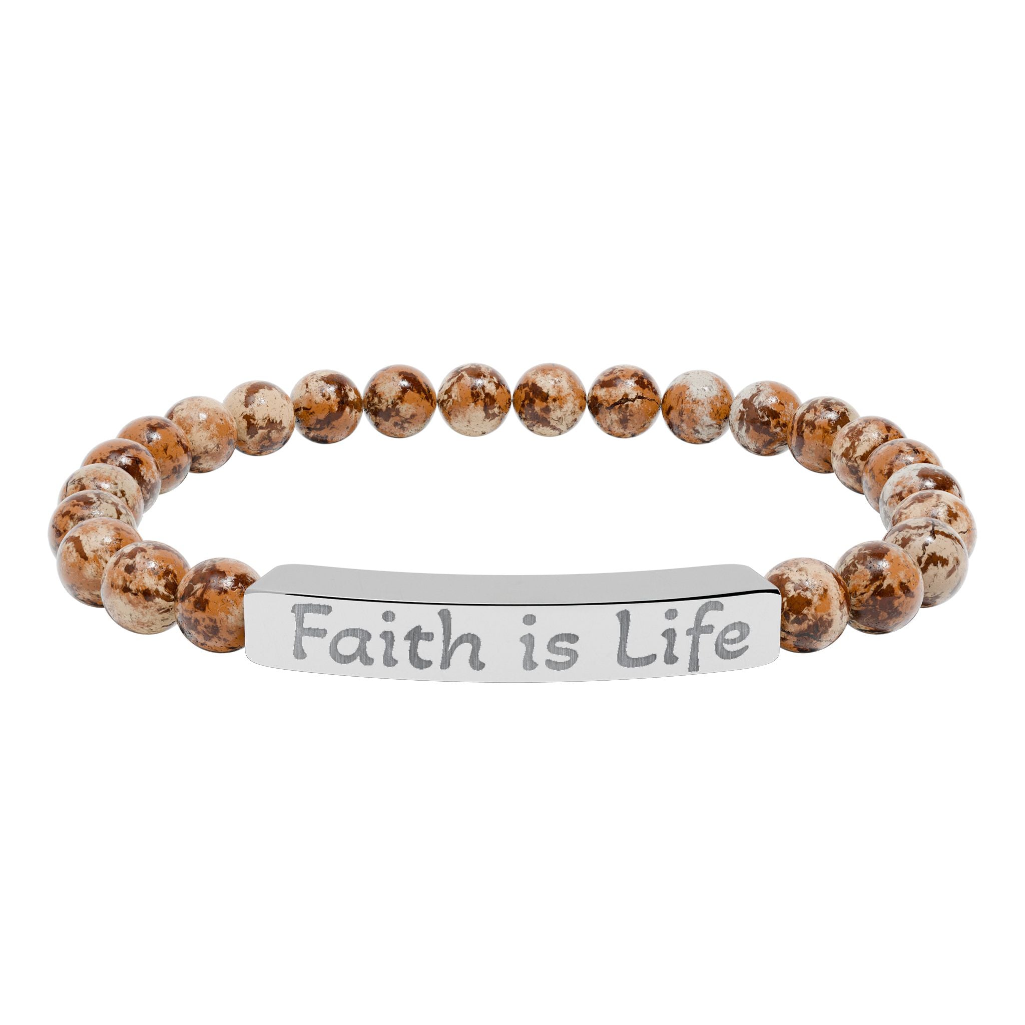 Faith is Life natural stone stretch bracelet | engraved bar bracelet