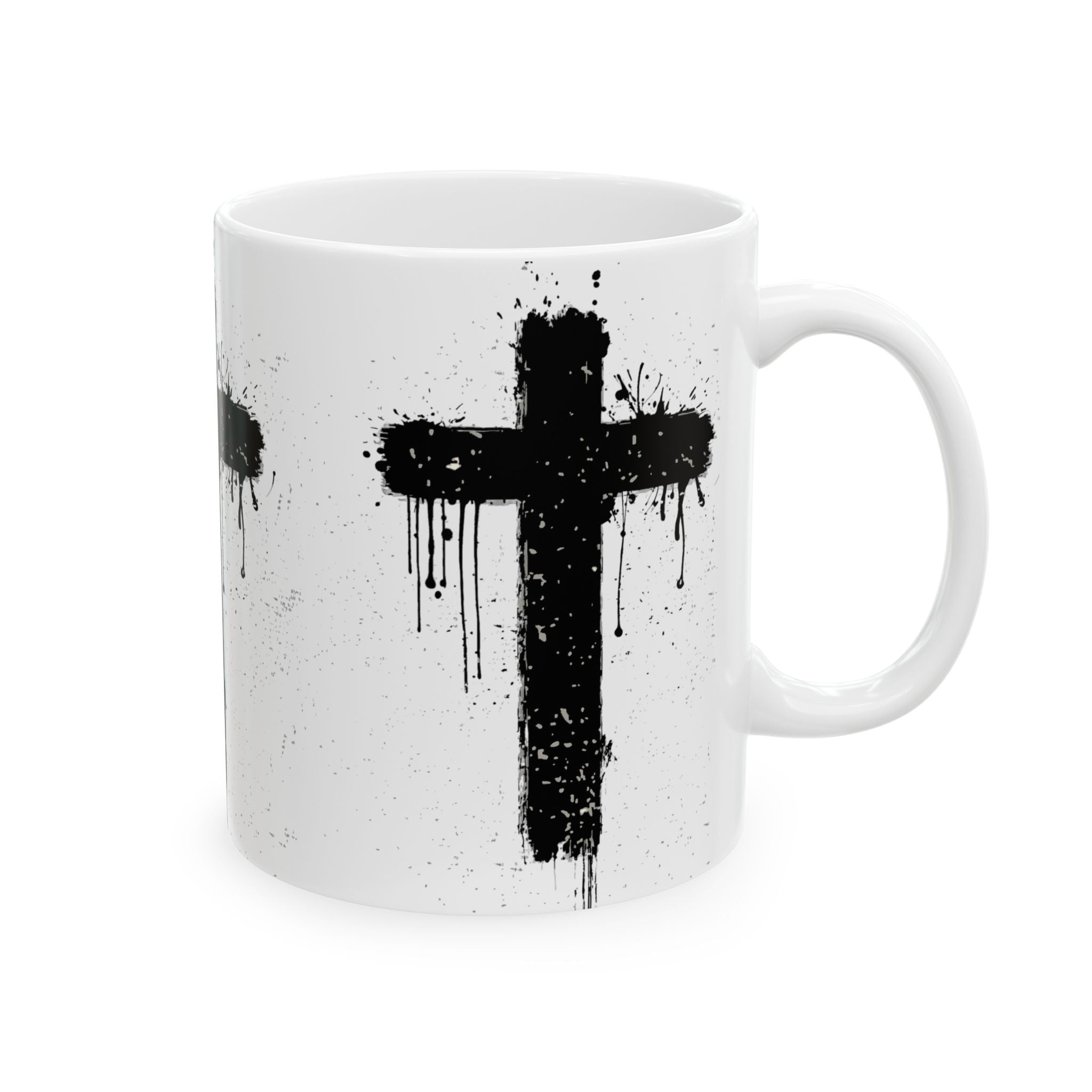 Grunge Black Cross Ceramic Mug – Gothic Christian Coffee Cup (11oz/15oz)