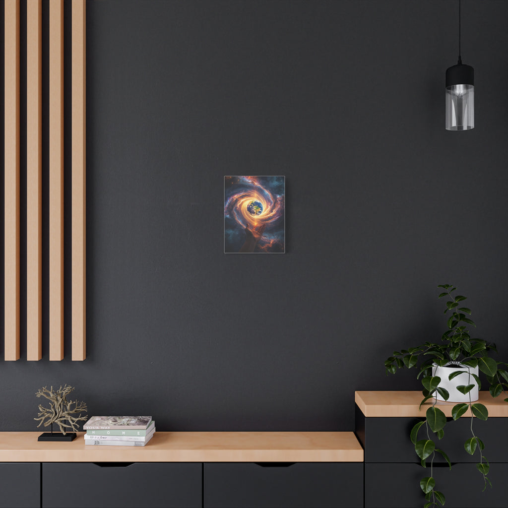 Cosmic Hands Earth Art Canvas — Surreal Galaxy Wall Decor