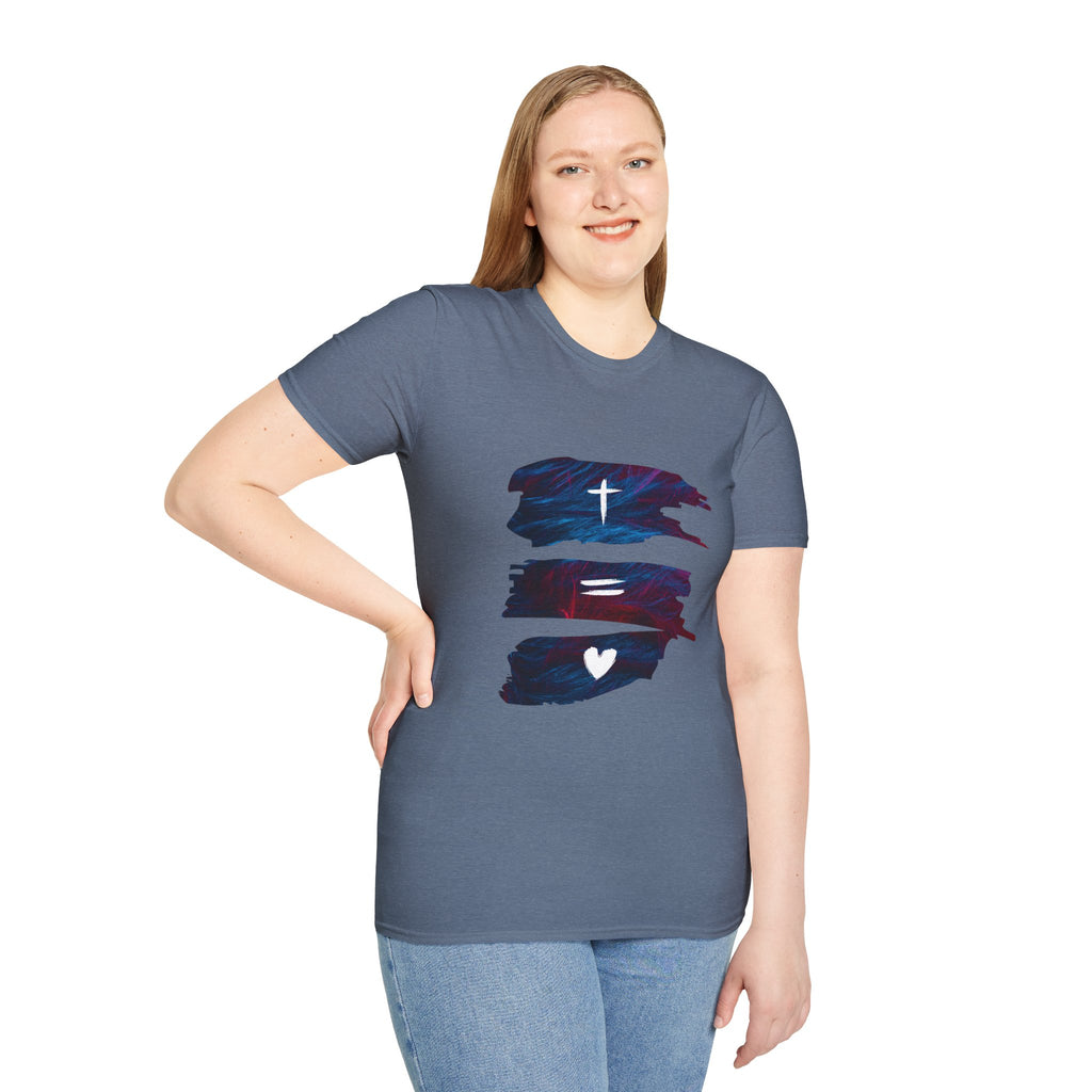 Cross, Equals, Heart shirt | Christian faith brushstroke design T-Shirt