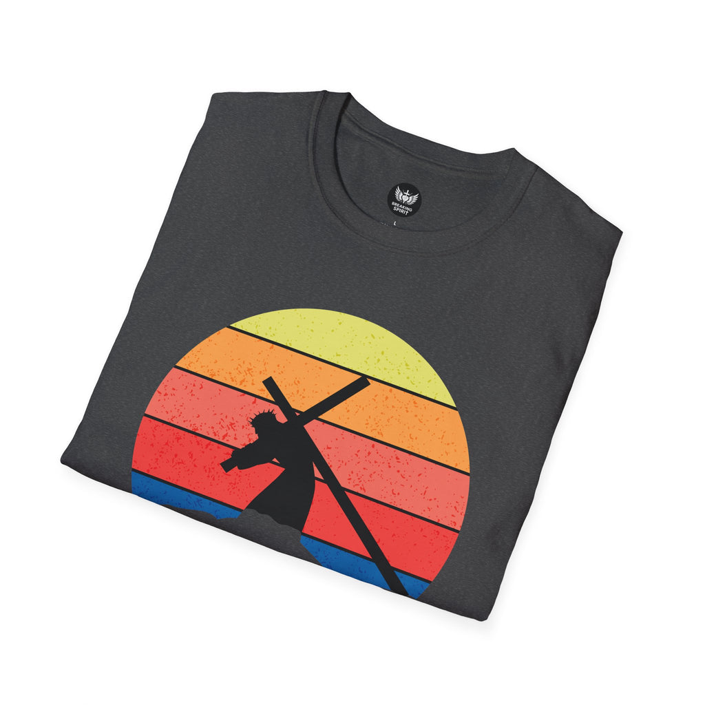 Jesus Saves Tee — Retro Sunset Cross Silhouette Christian T-Shirt