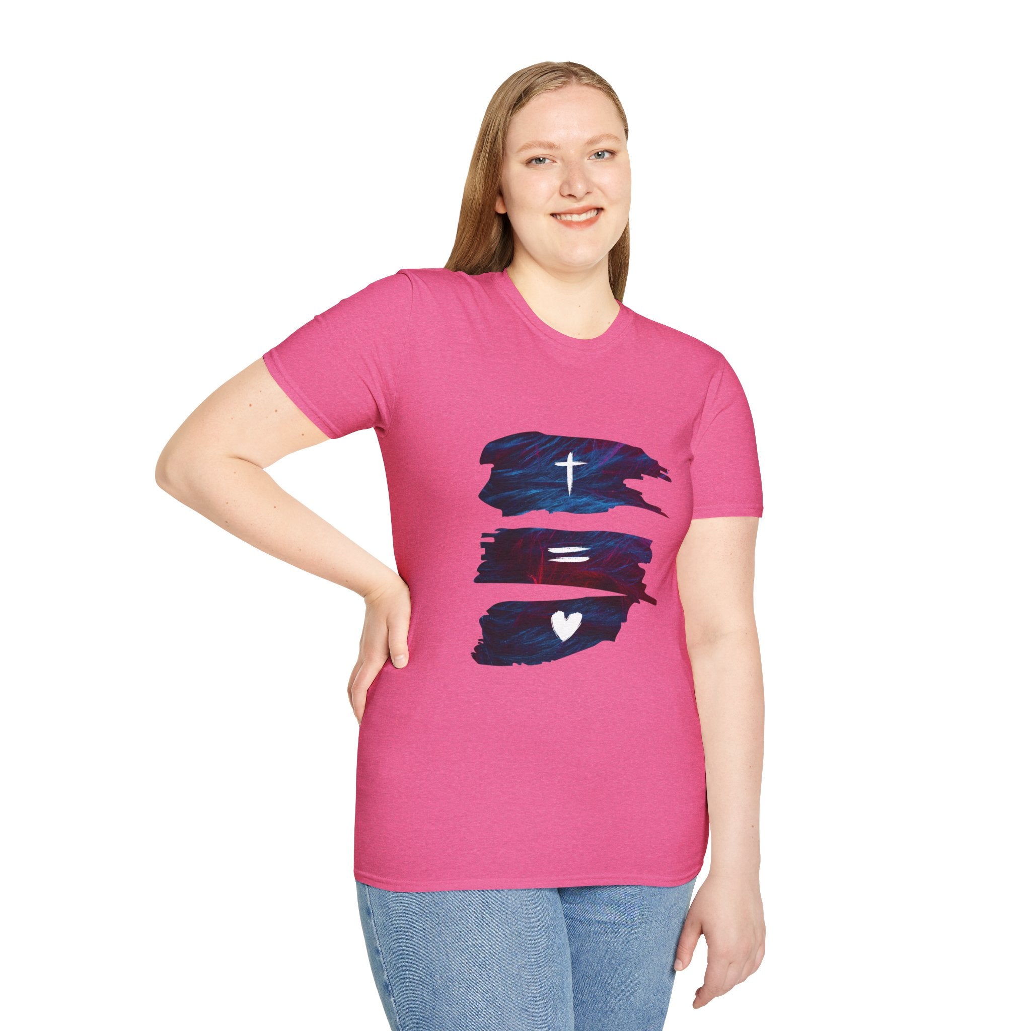 Cross, Equals, Heart shirt | Christian faith brushstroke design T-Shirt