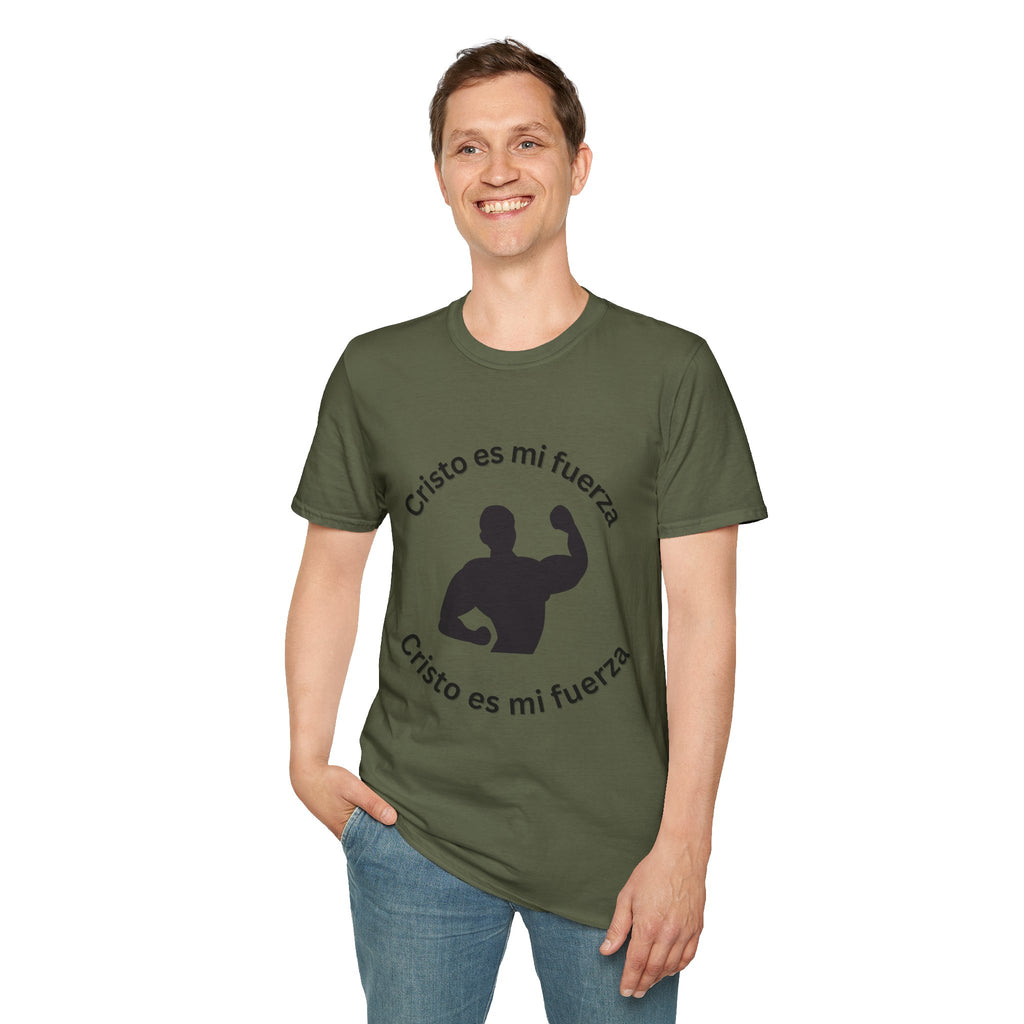Camiseta Cristo Es Mi Fuerza — Camiseta cristiana en español con silueta de hombre fuerte