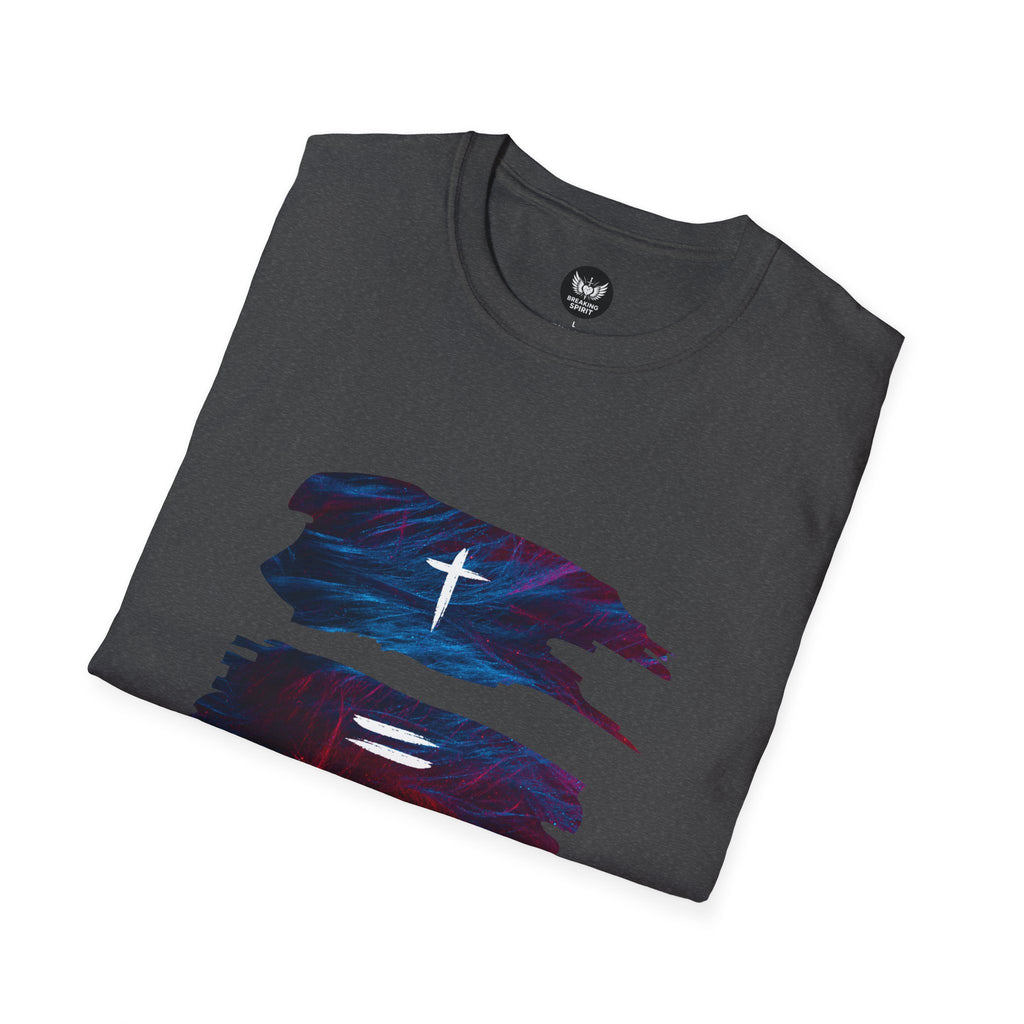 Cross, Equals, Heart shirt | Christian faith brushstroke design T-Shirt