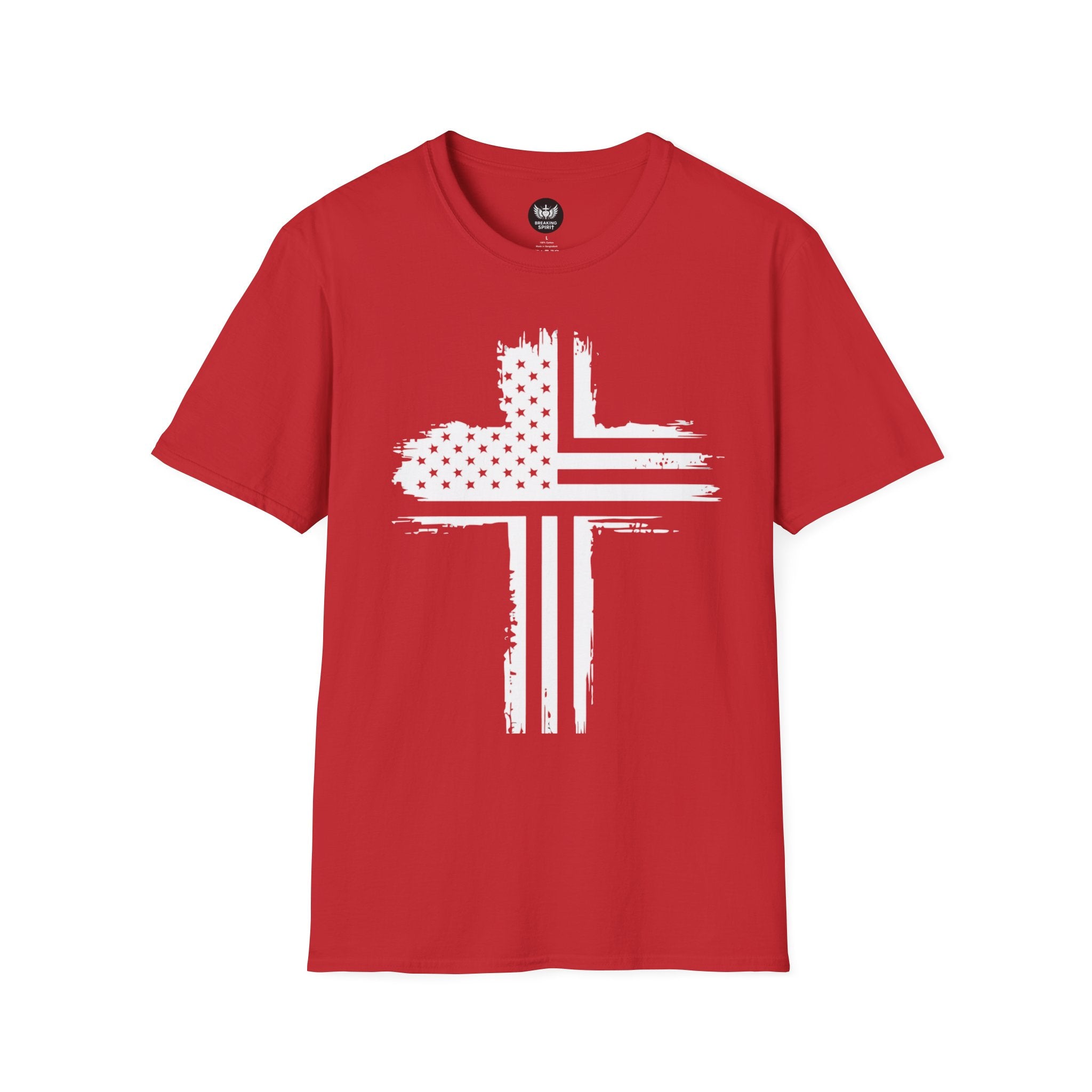 Patriotic Cross T-Shirt — Distressed American Flag Christian Tee