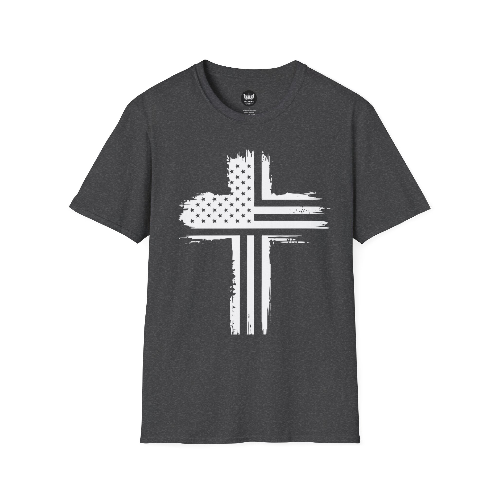 Patriotic Cross T-Shirt — Distressed American Flag Christian Tee