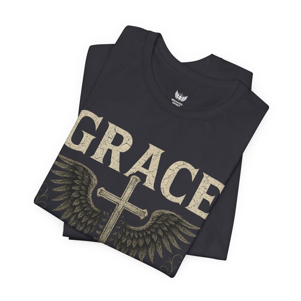 Camiseta "La gracia es mi soporte" | Camiseta de fe cristiana, Cruz vertical desgastada