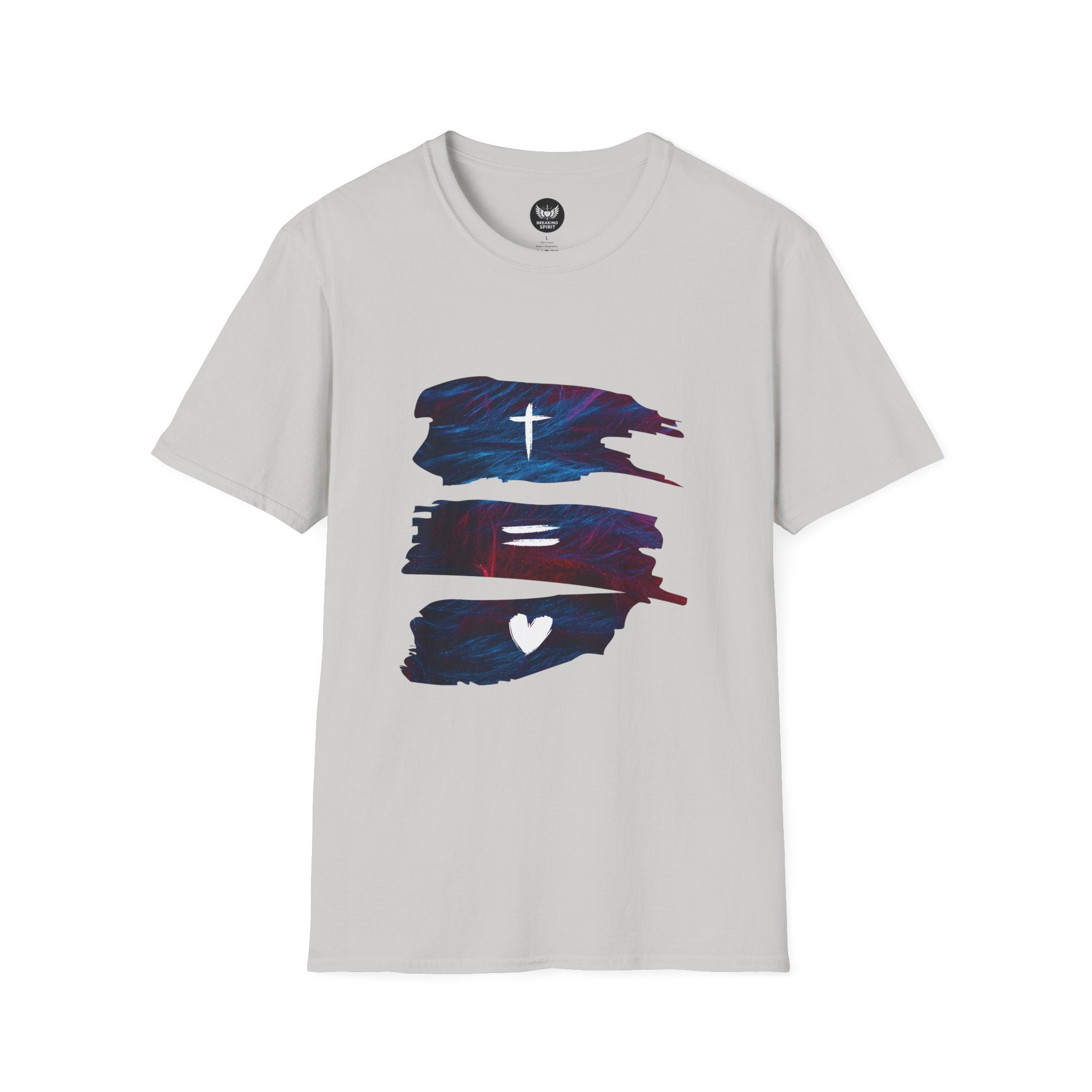 Cross, Equals, Heart shirt | Christian faith brushstroke design T-Shirt