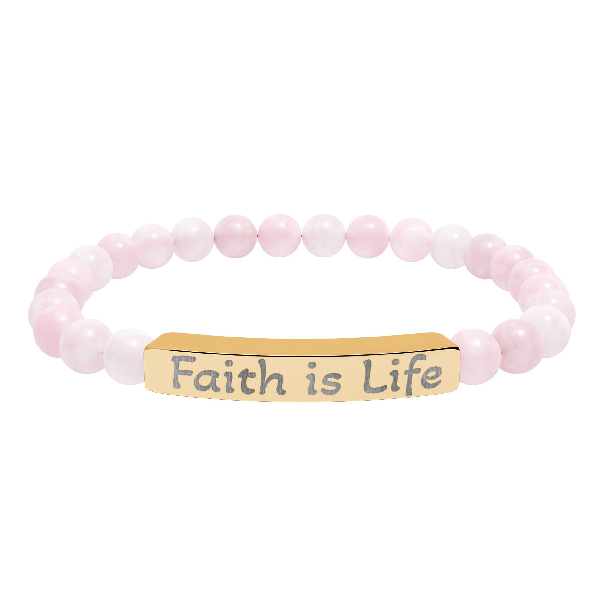 Faith is Life natural stone stretch bracelet | engraved bar bracelet