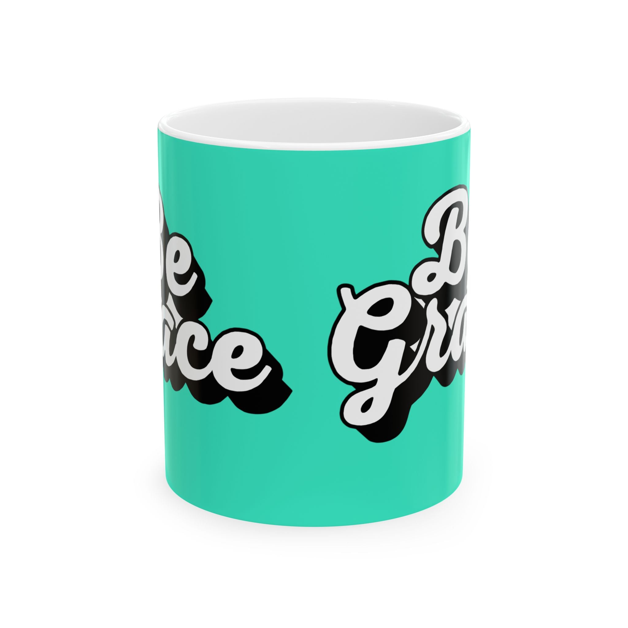 Bright Teal Ceramic Mug – "Be Graceful" Script Coffee Cup (11oz, 15oz)