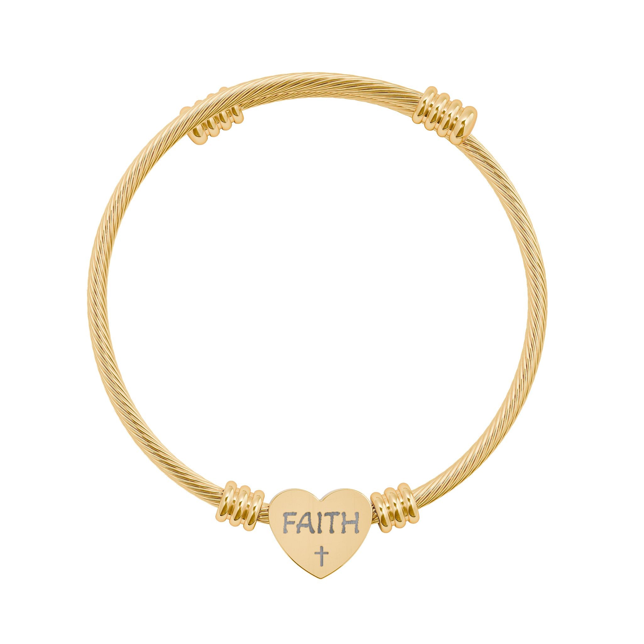 Faith Heart Cuff Bracelet | Engraved Heart Bracelet, Silver or Gold