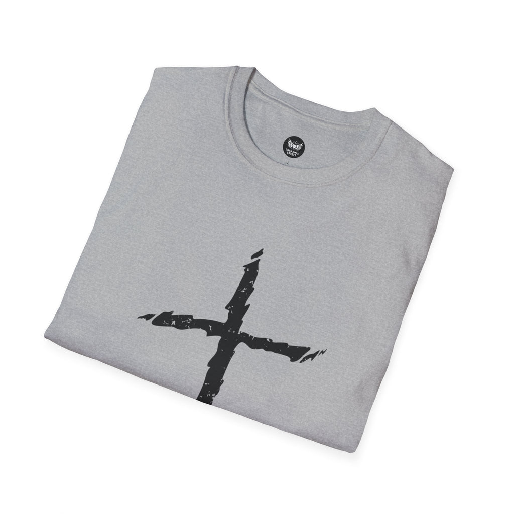 Camiseta Cruzada Pincelada Cristiana — Camiseta Gráfica de Fe Minimalista