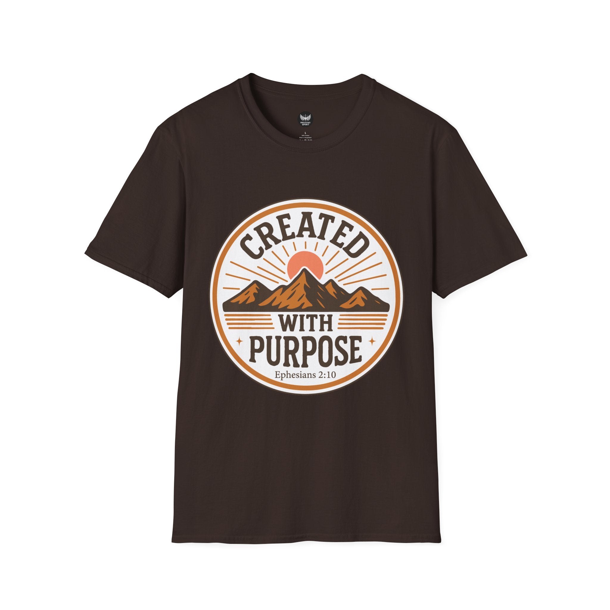 Created With Purpose T-Shirt — Christian Faith Mountain Graphic (Ephesians 2:10)