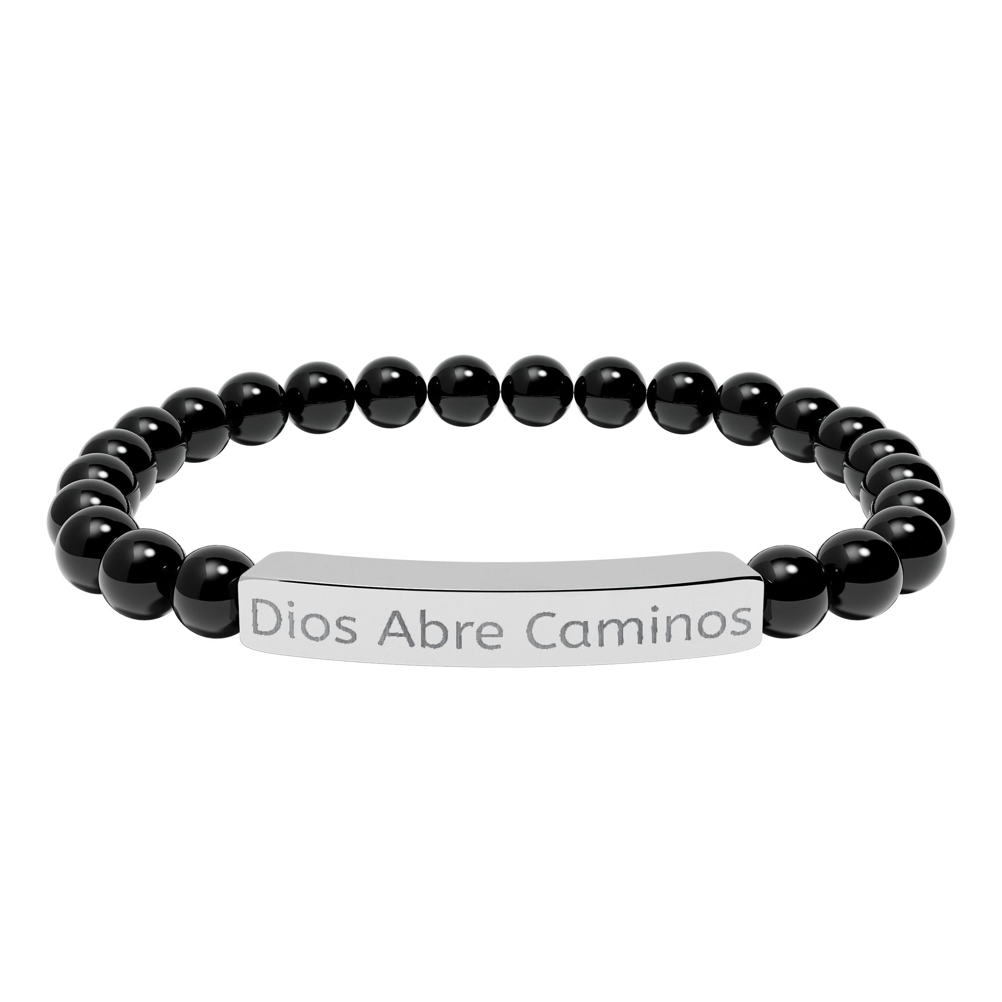 Engraved Natural Stone Stretch Bracelet — "Dios Abre Caminos" Inspirational Bar