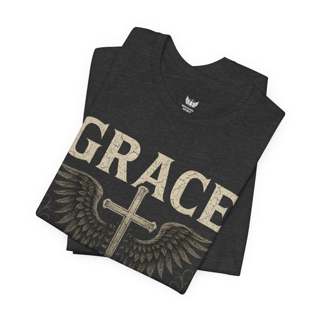 Camiseta "La gracia es mi soporte" | Camiseta de fe cristiana, Cruz vertical desgastada