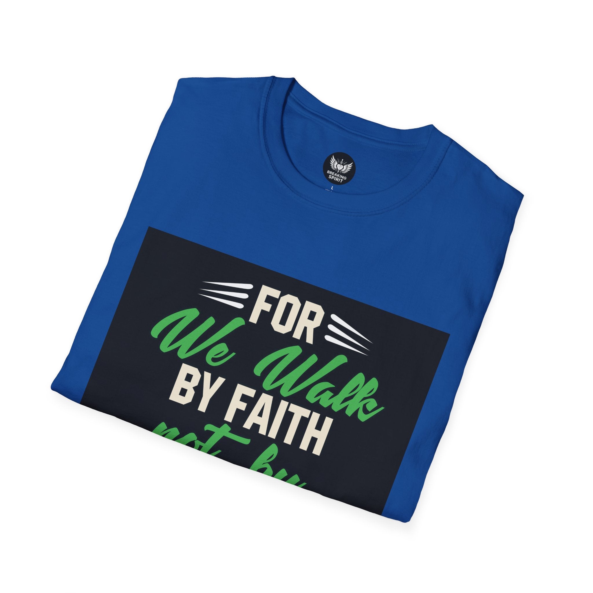 Camiseta de fe — Camiseta gráfica cristiana "Porque por fe andamos, no por vista"