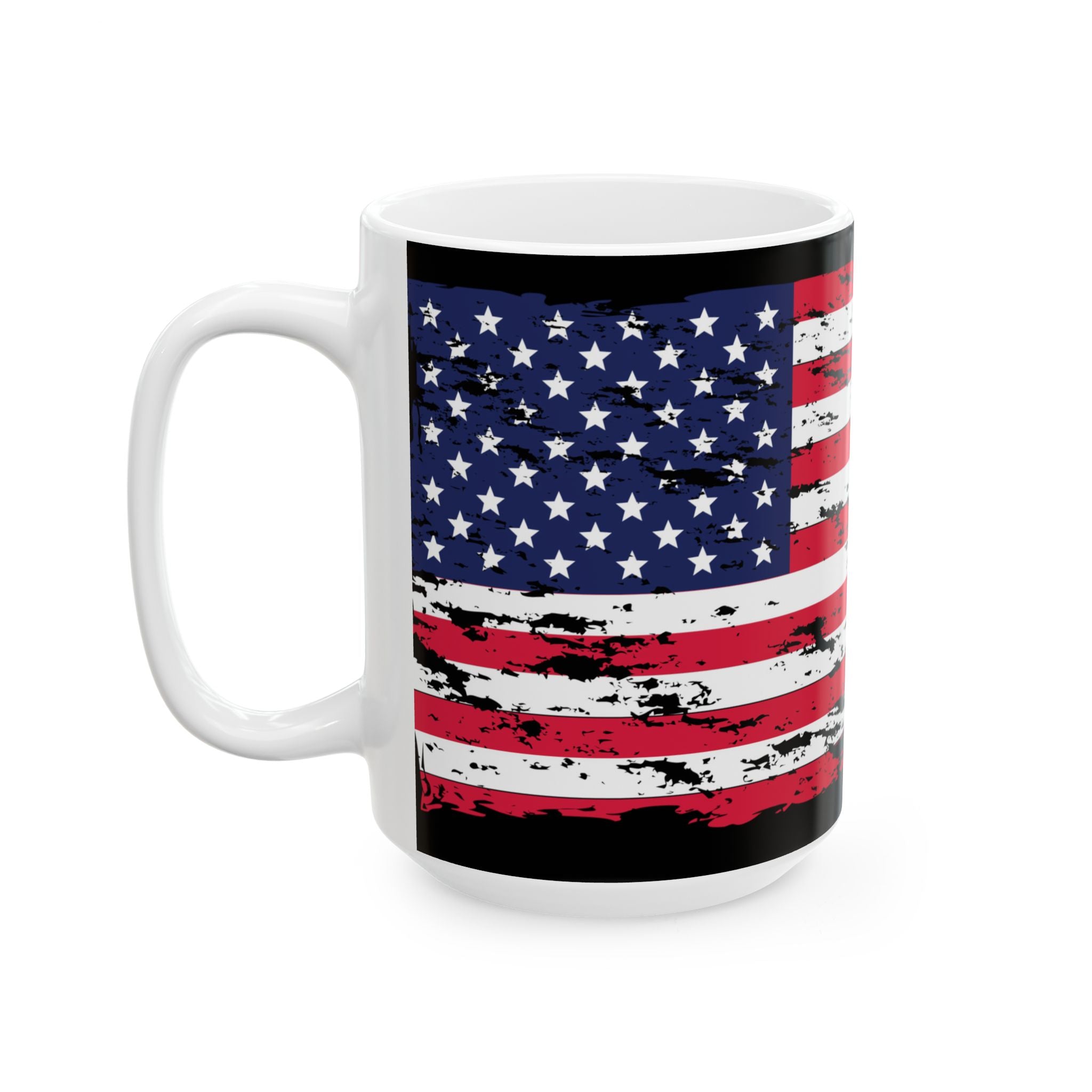 Distressed American Flag Ceramic Mug — Patriotic Coffee Cup (11oz & 15oz)