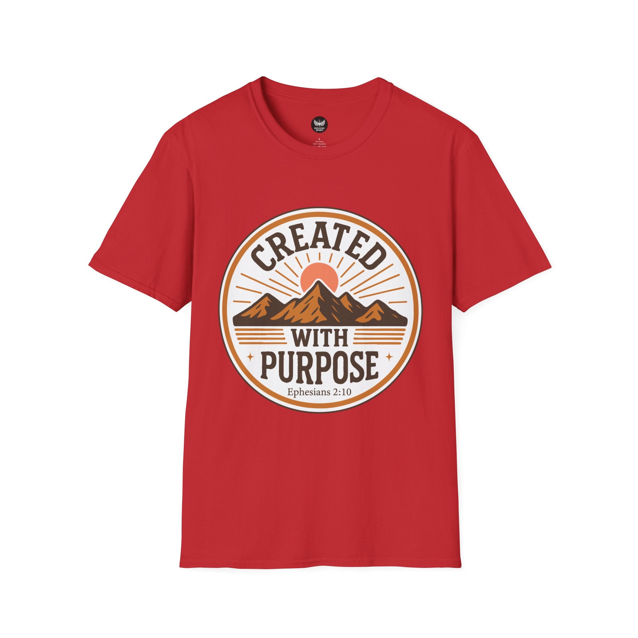 Created With Purpose T-Shirt — Christian Faith Mountain Graphic (Ephesians 2:10)