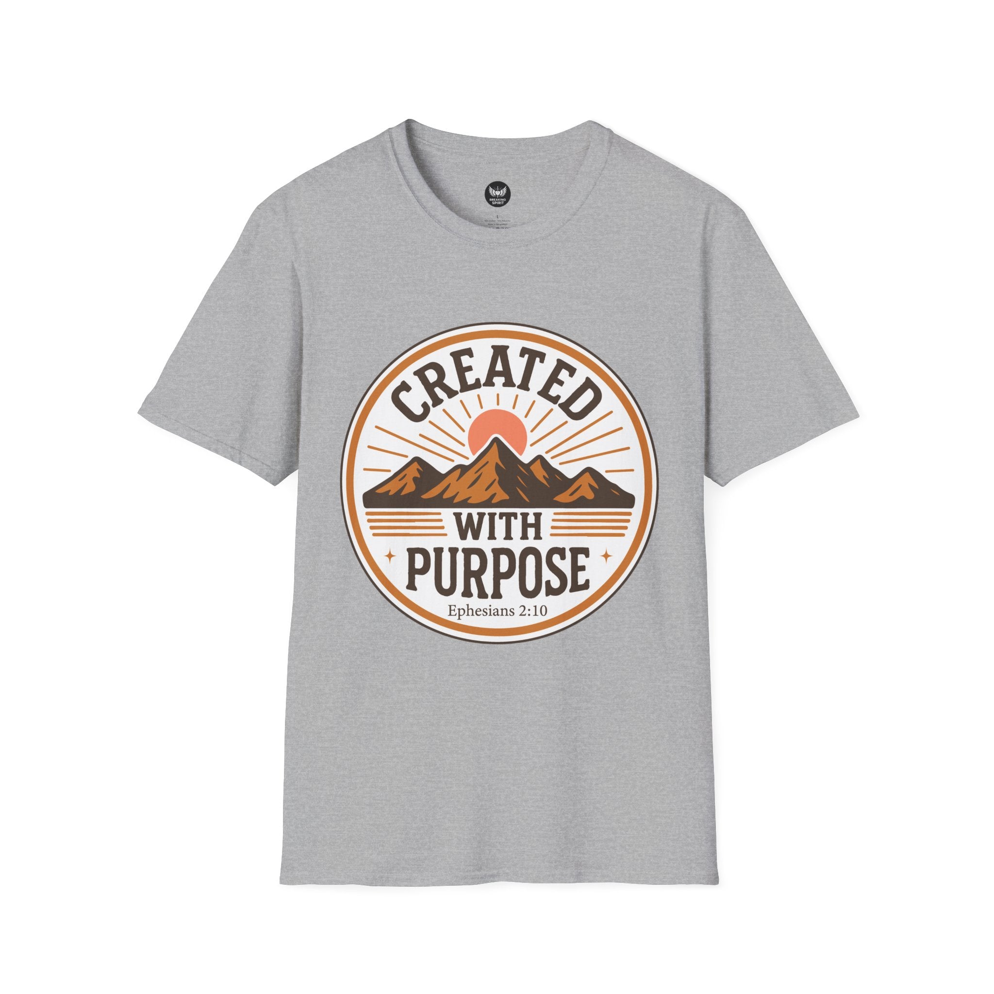 Created With Purpose T-Shirt — Christian Faith Mountain Graphic (Ephesians 2:10)