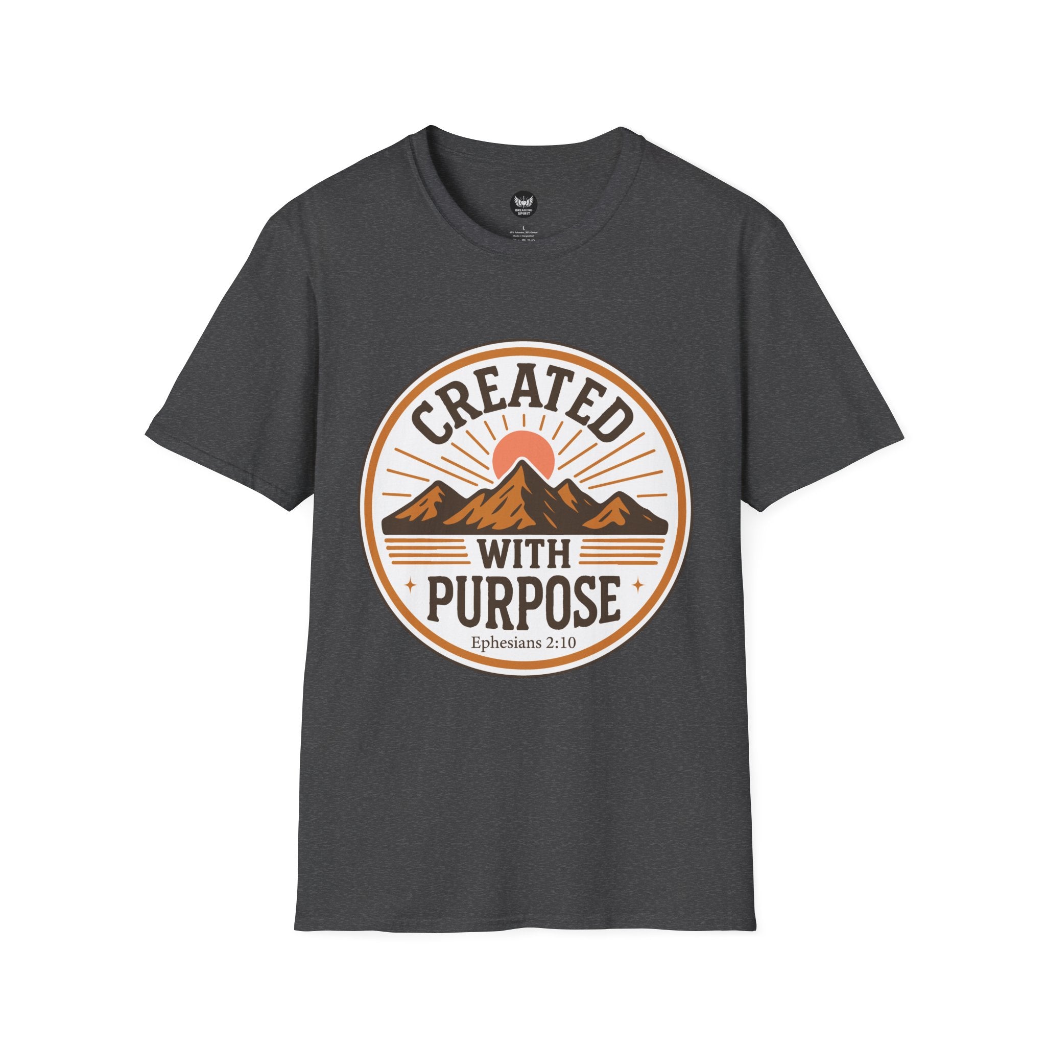 Created With Purpose T-Shirt — Christian Faith Mountain Graphic (Ephesians 2:10)