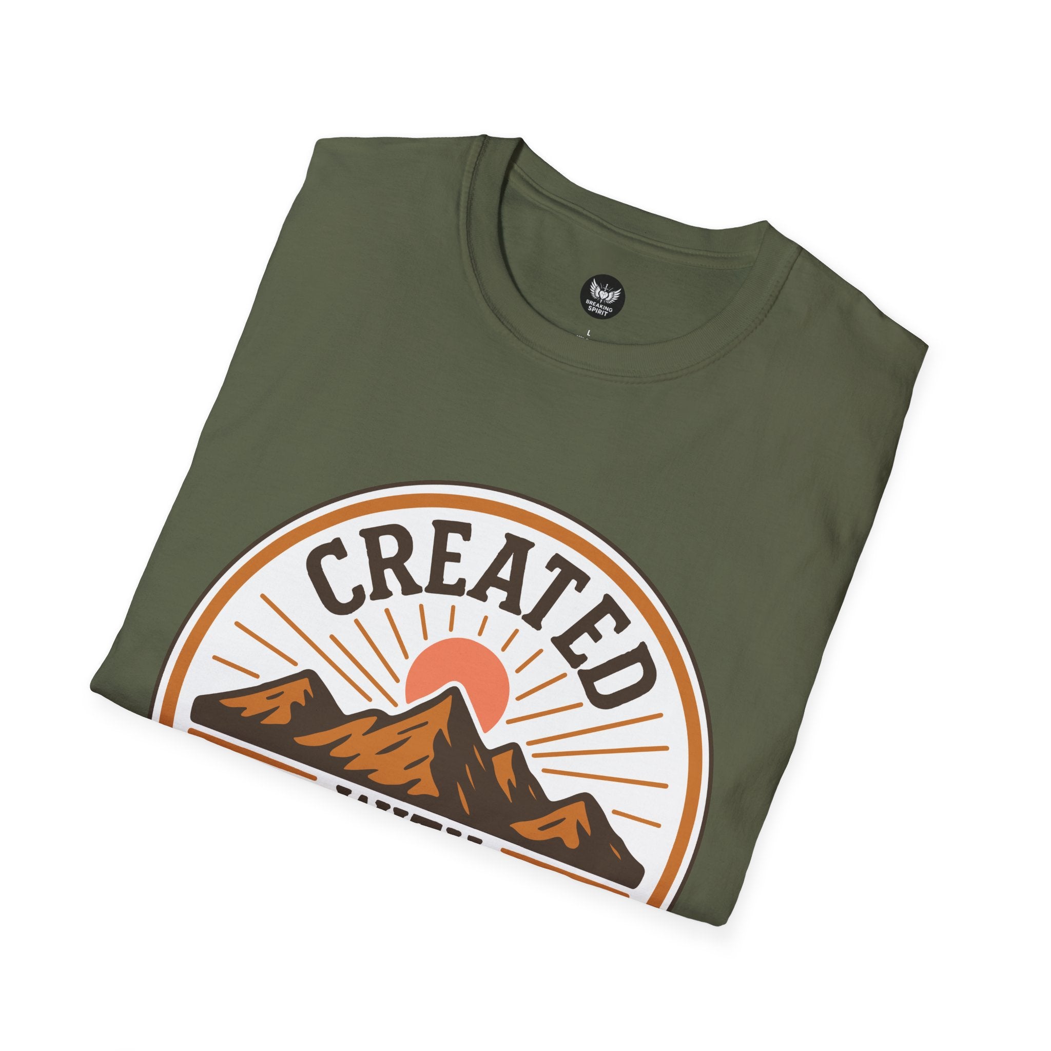 Camiseta Creado con Propósito — Diseño de Montaña de Fe Cristiana (Efesios 2:10)