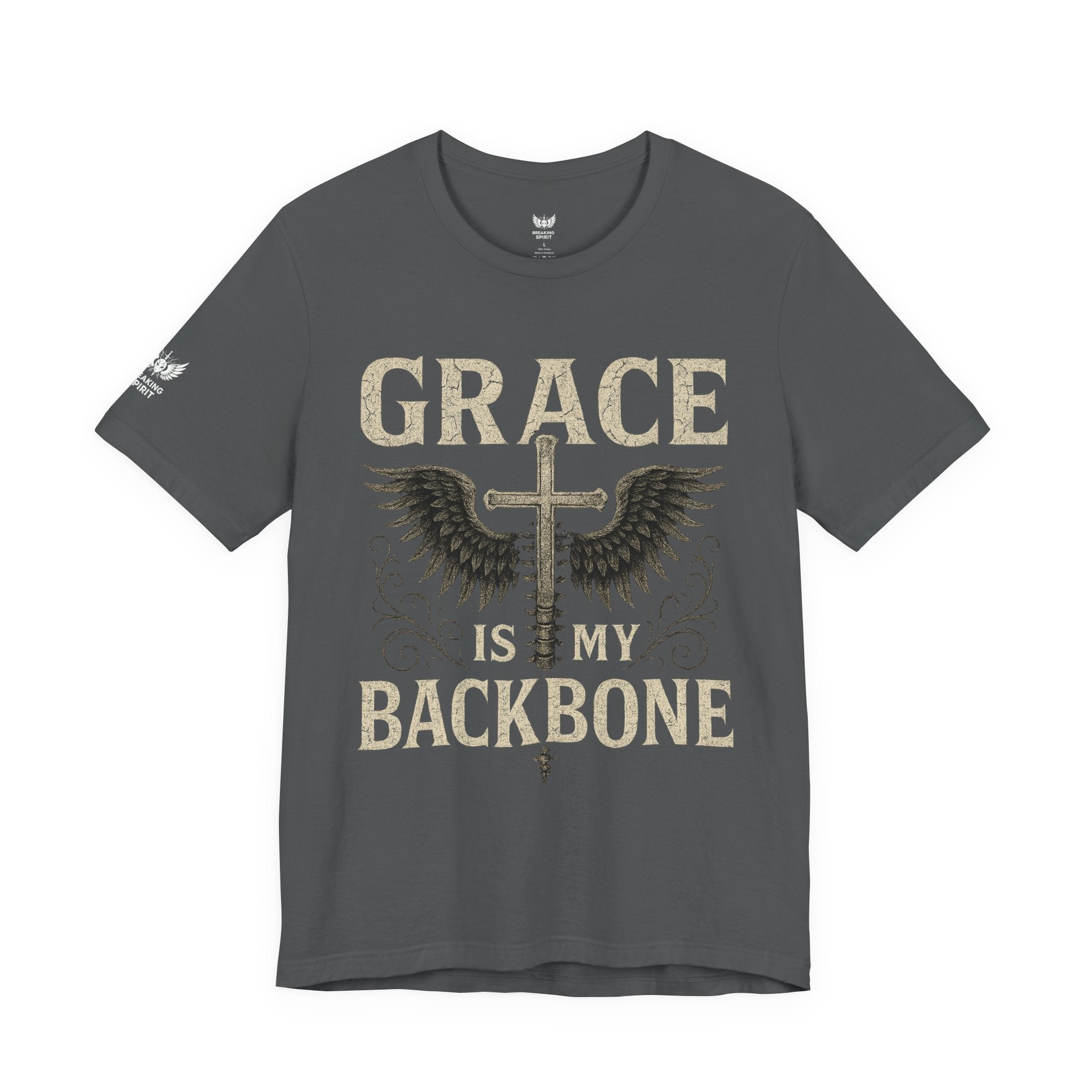 Camiseta "La gracia es mi soporte" | Camiseta de fe cristiana, Cruz vertical desgastada