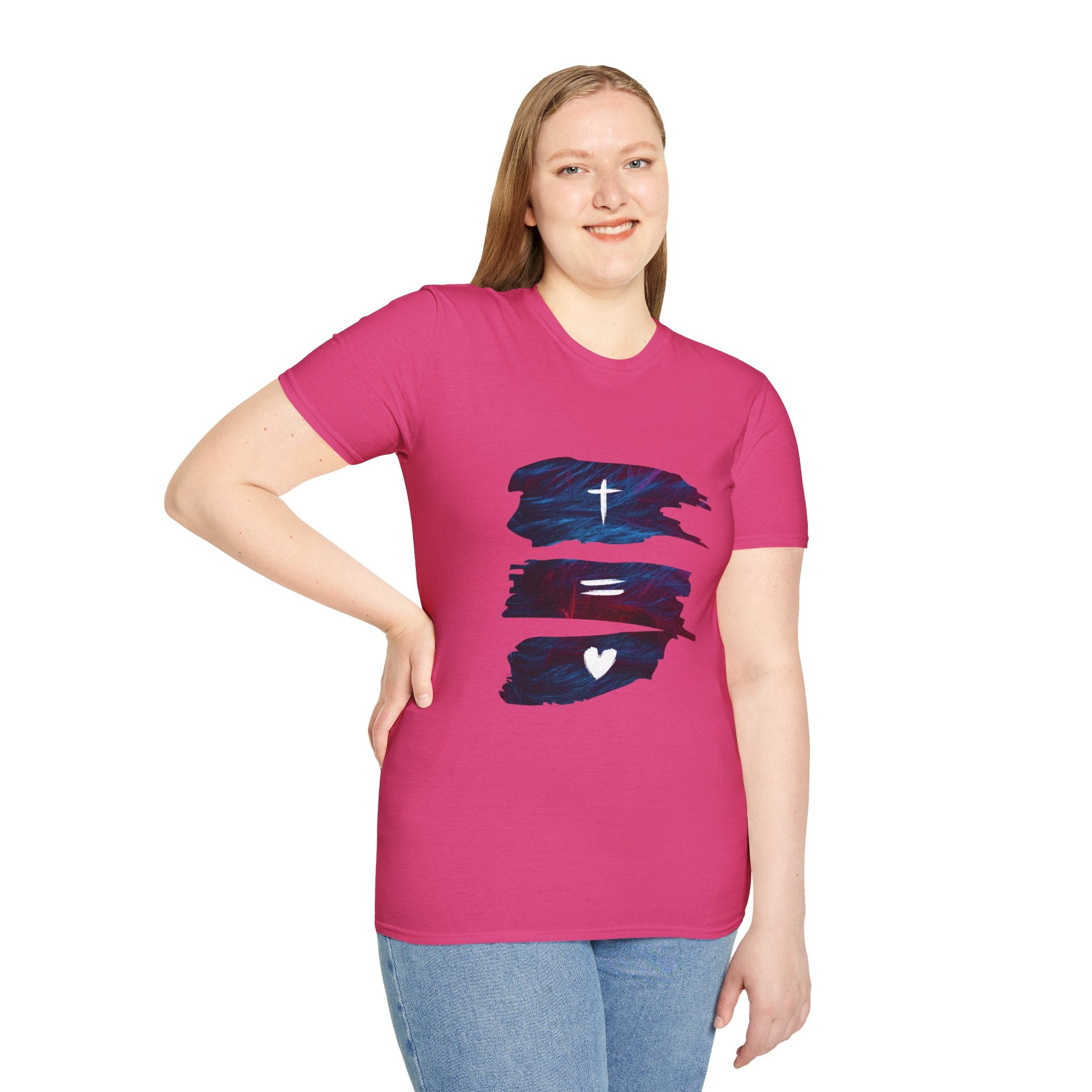 Cross, Equals, Heart shirt | Christian faith brushstroke design T-Shirt