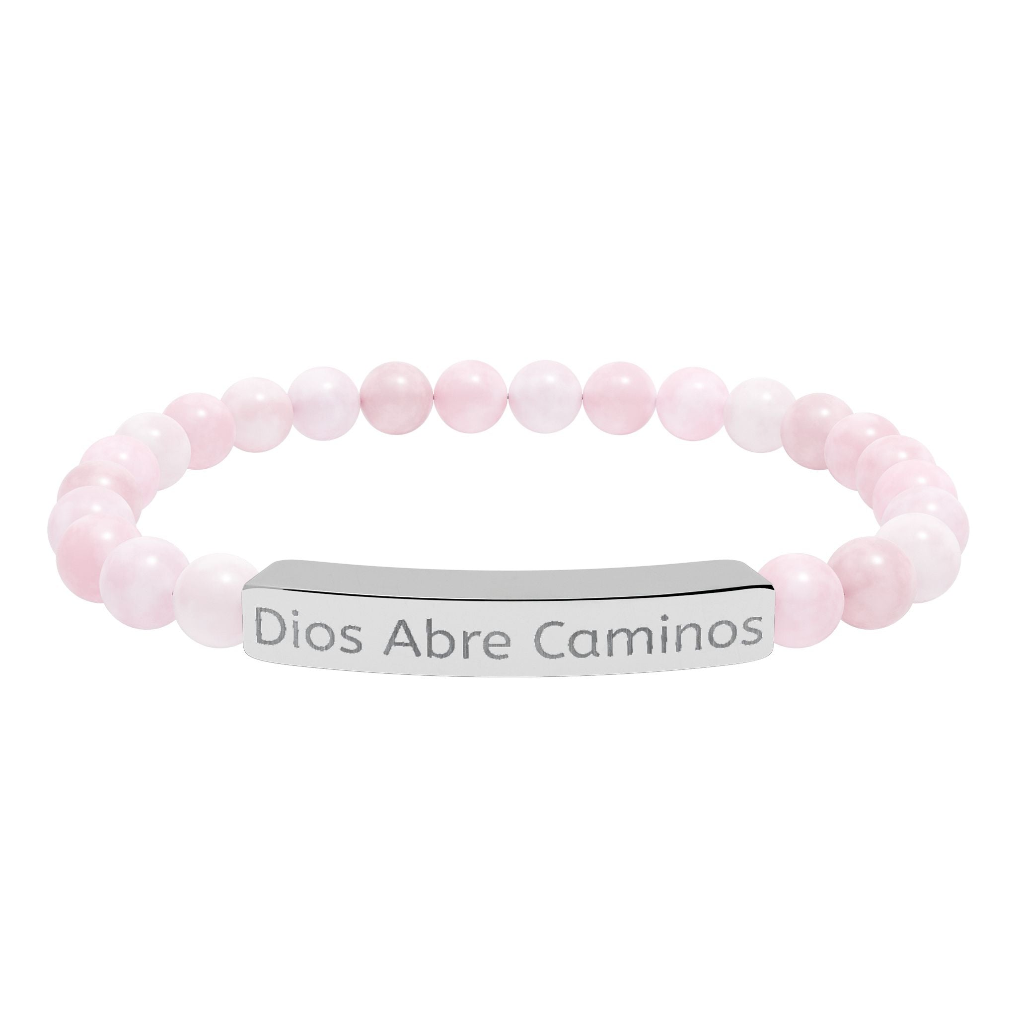 Engraved Natural Stone Stretch Bracelet — "Dios Abre Caminos" Inspirational Bar