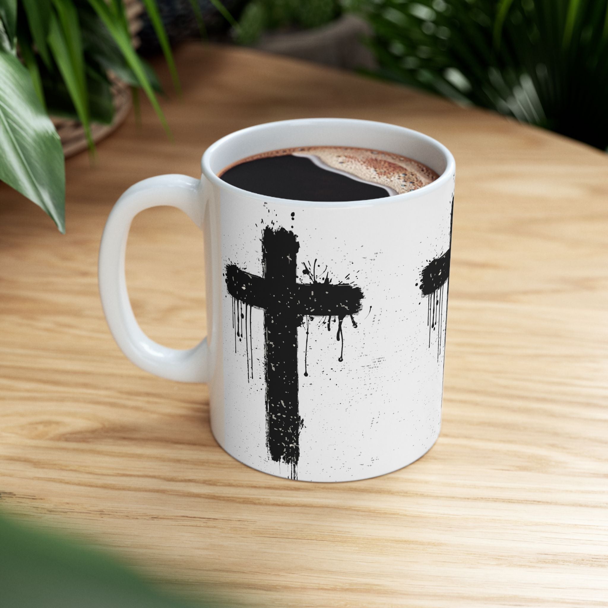 Grunge Black Cross Ceramic Mug – Gothic Christian Coffee Cup (11oz/15oz)