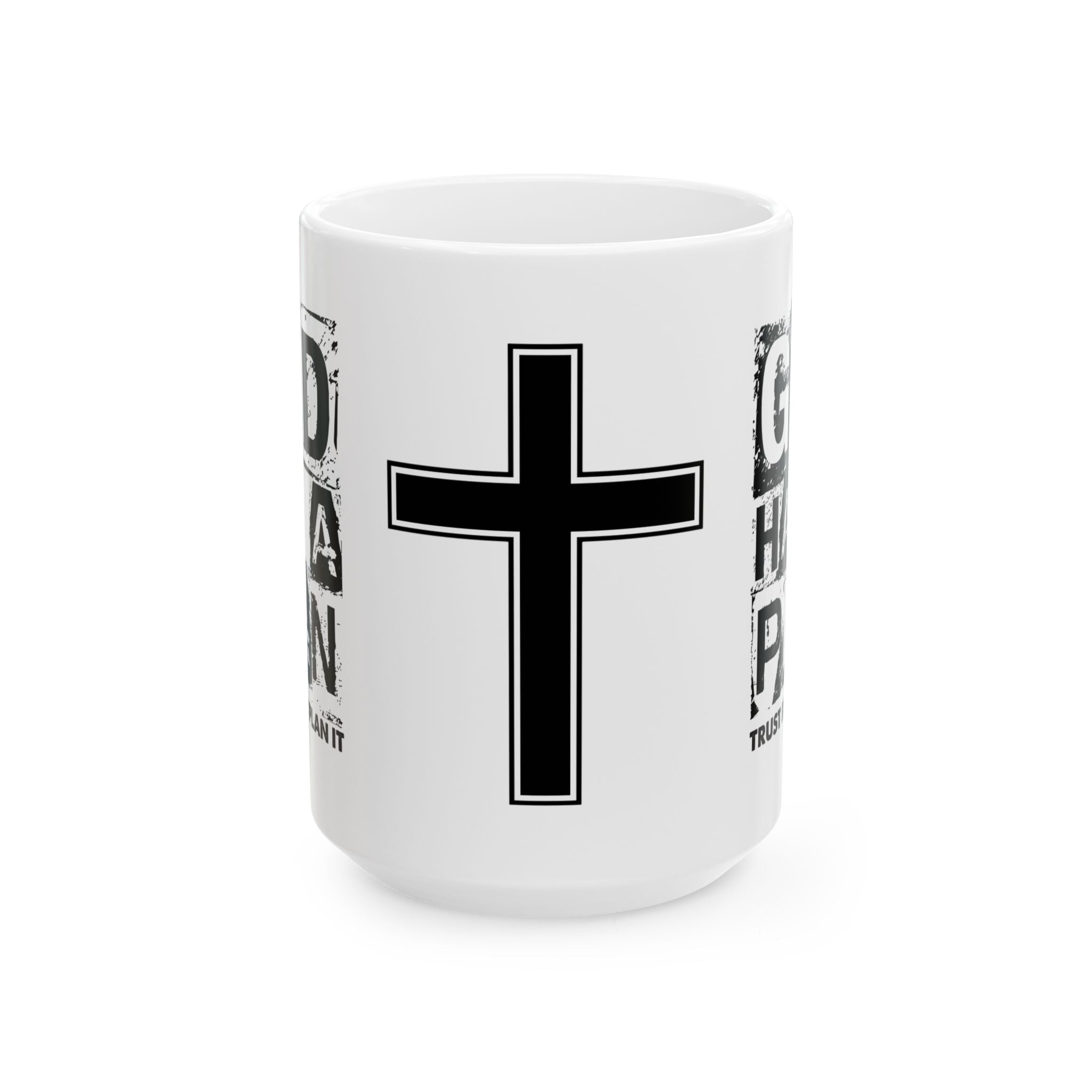 Faith Cross Ceramic Mug — "God Has a Plan" Inspirational Coffee Cup (11oz/15oz)