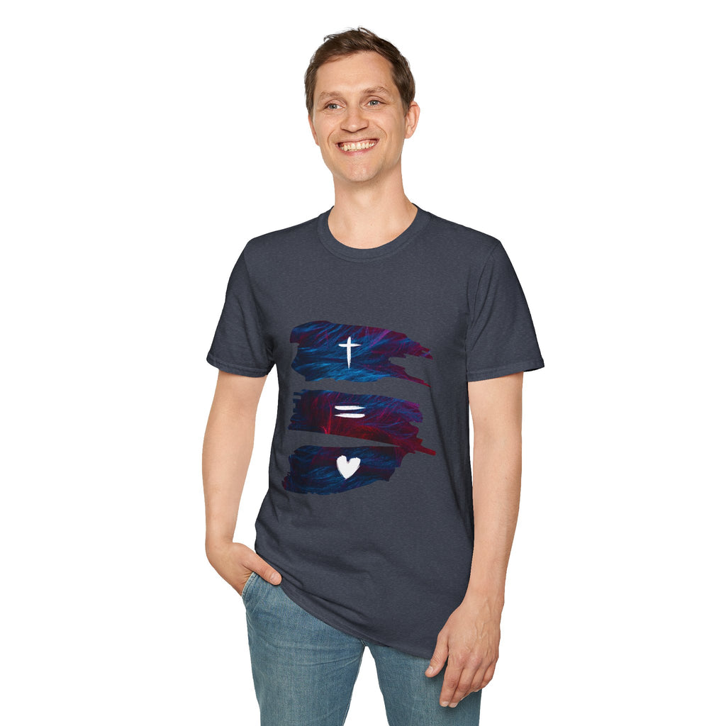Cross, Equals, Heart shirt | Christian faith brushstroke design T-Shirt