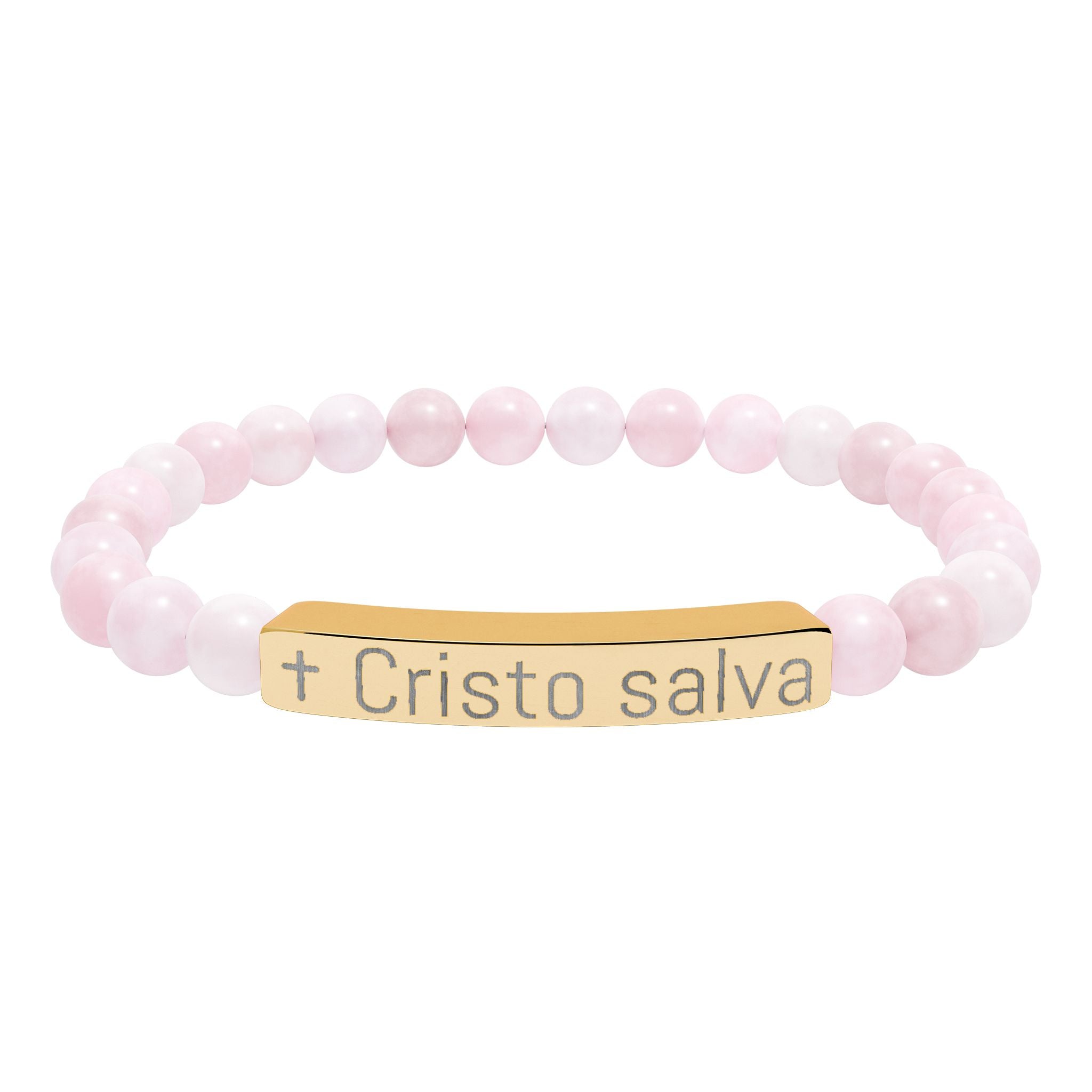 Engraved 'Cristo salva' Natural Stone Stretch Bracelet — Spiritual Beaded Bracelet