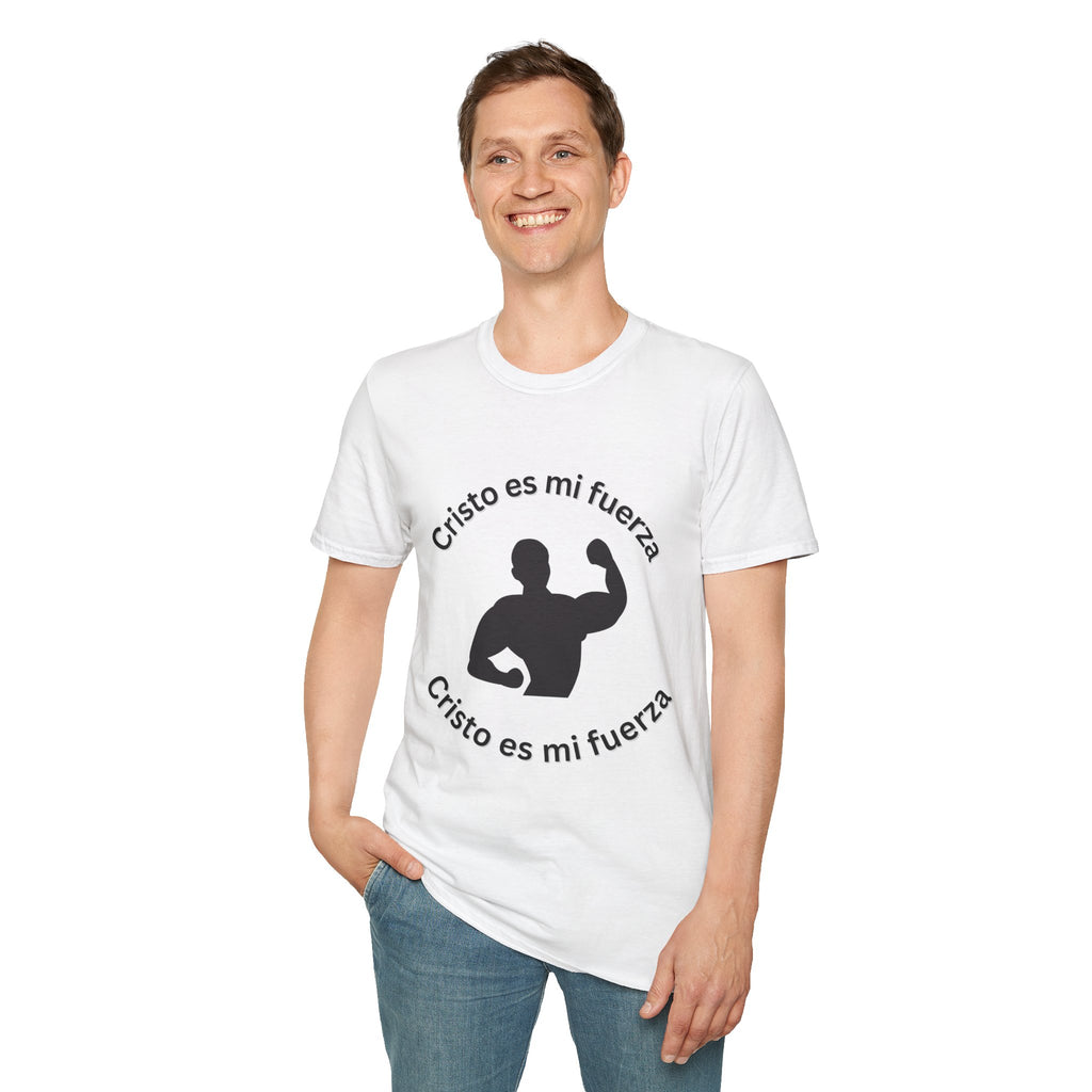 Camiseta Cristo Es Mi Fuerza — Camiseta cristiana en español con silueta de hombre fuerte