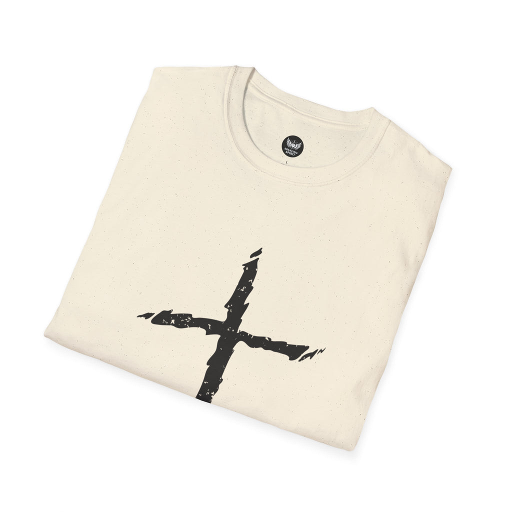 Camiseta Cruzada Pincelada Cristiana — Camiseta Gráfica de Fe Minimalista