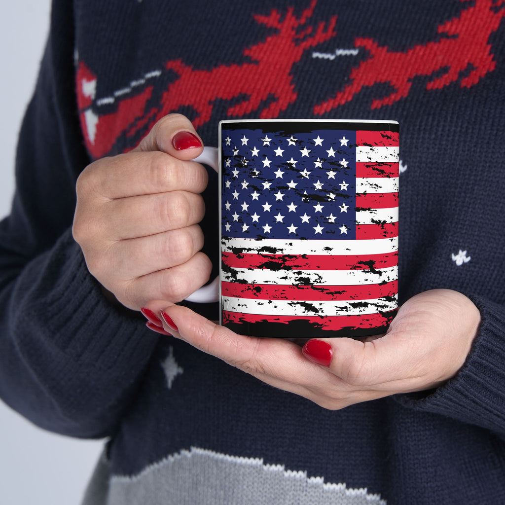 Distressed American Flag Ceramic Mug — Patriotic Coffee Cup (11oz & 15oz)