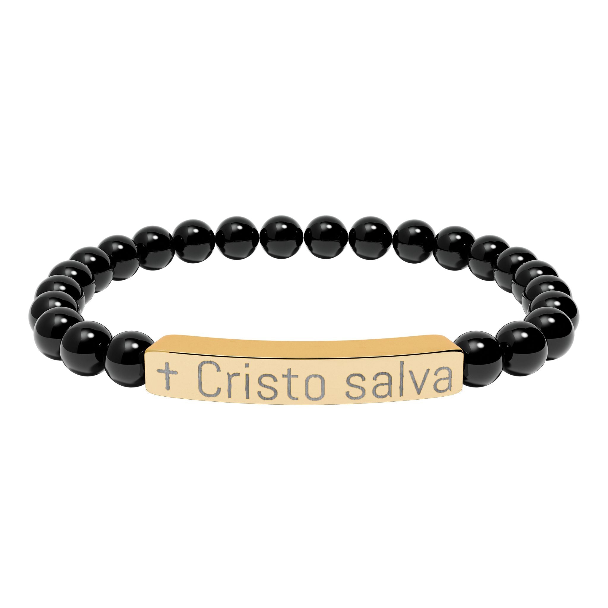 Engraved 'Cristo salva' Natural Stone Stretch Bracelet — Spiritual Beaded Bracelet