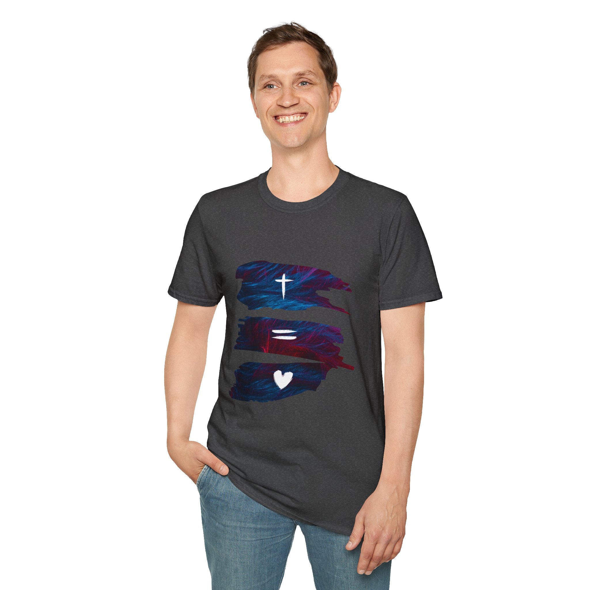Cross, Equals, Heart shirt | Christian faith brushstroke design T-Shirt