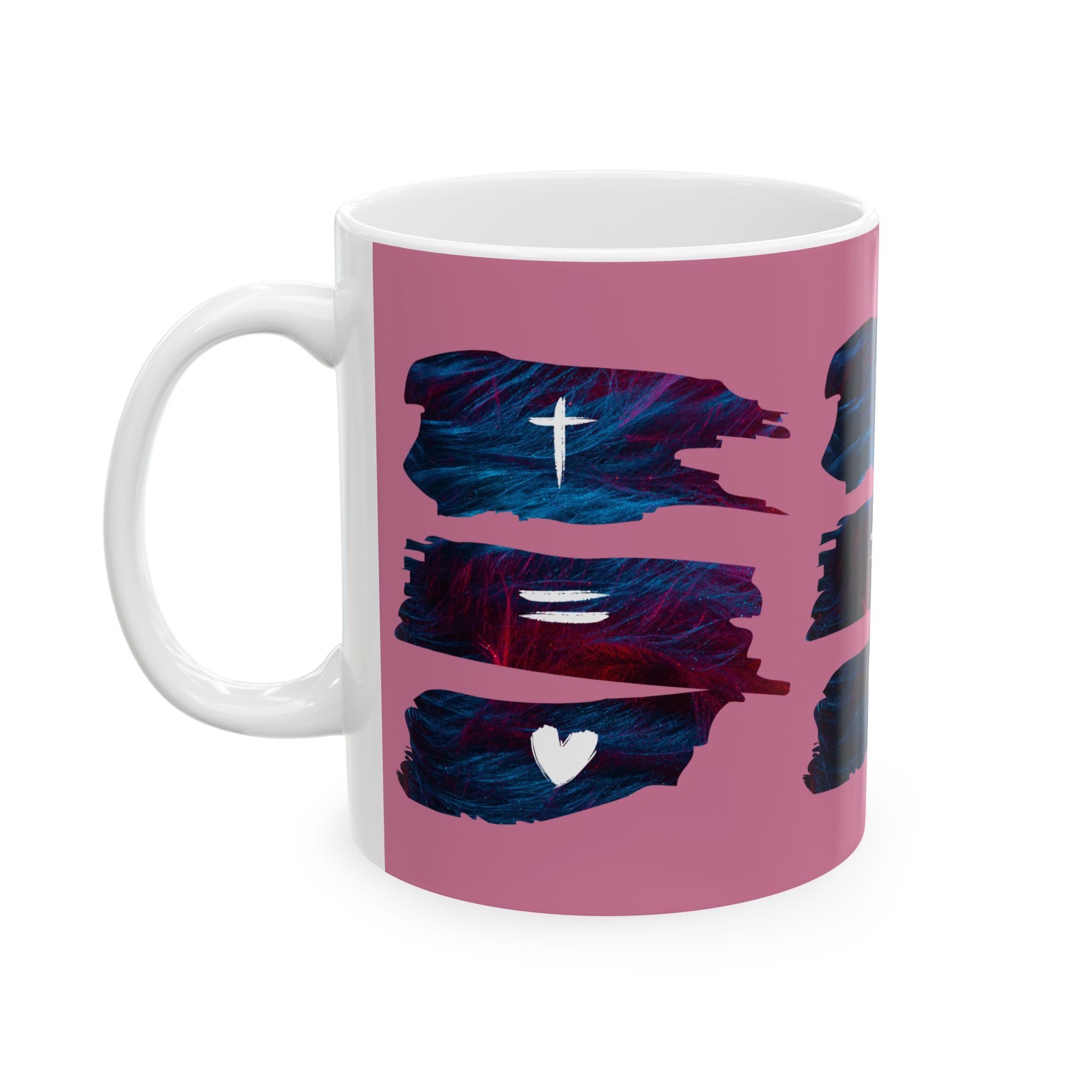 Christian Faith Symbols Ceramic Mug – Cross, Equals, Heart Design (11oz & 15oz)