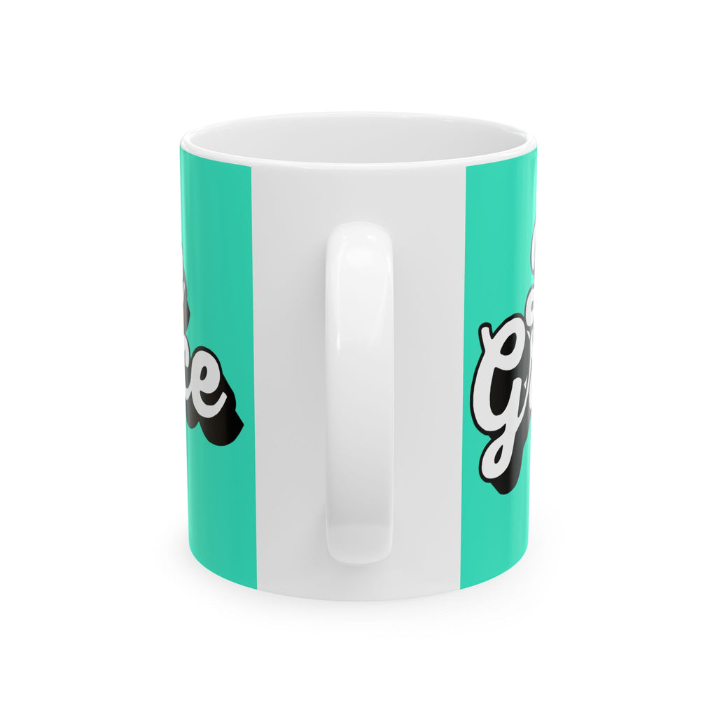 Bright Teal Ceramic Mug – "Be Graceful" Script Coffee Cup (11oz, 15oz)